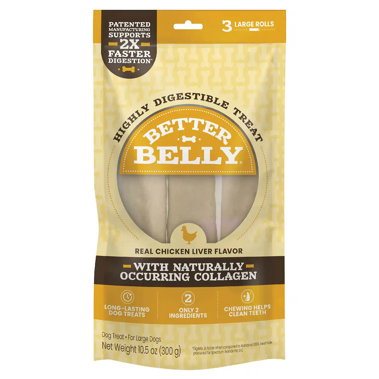 Better Belly Large Chicken Liver Rolls Dog Chews, 3 Count Front Render