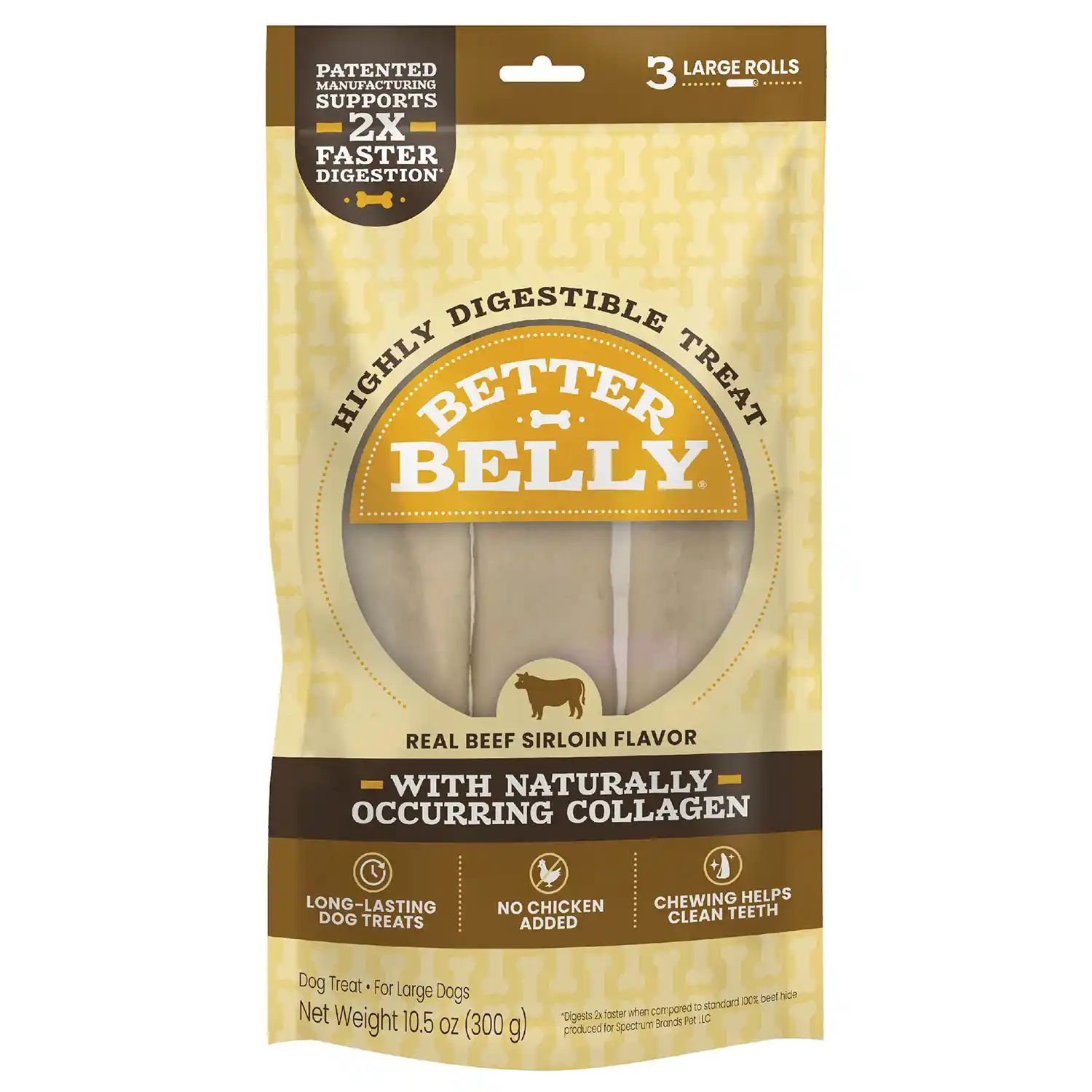 Better Belly Large Beef Sirloin Rolls Dog Chews, 3 Count Front Render