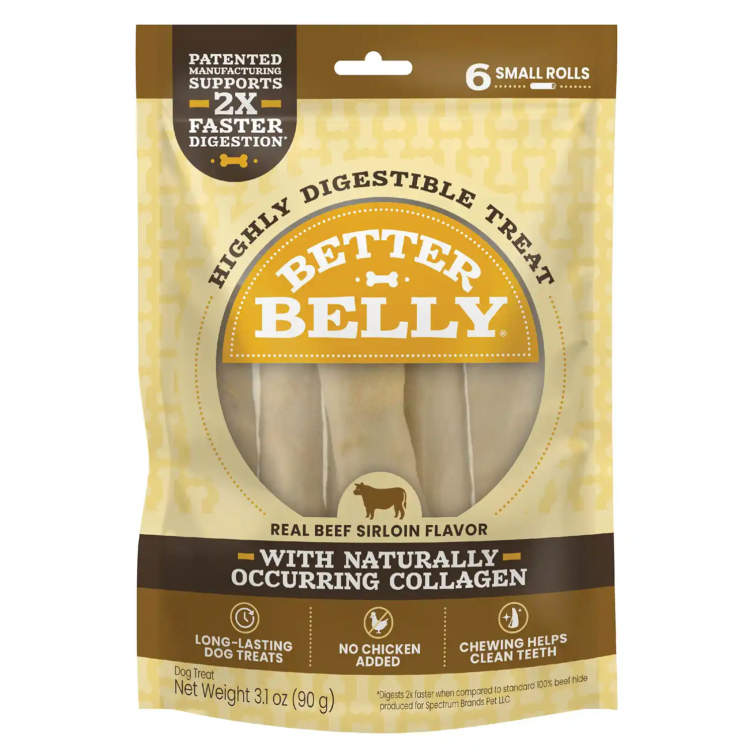 Better Belly Small Beef Sirloin Rolls Dog Chews, 6 Count Front Render