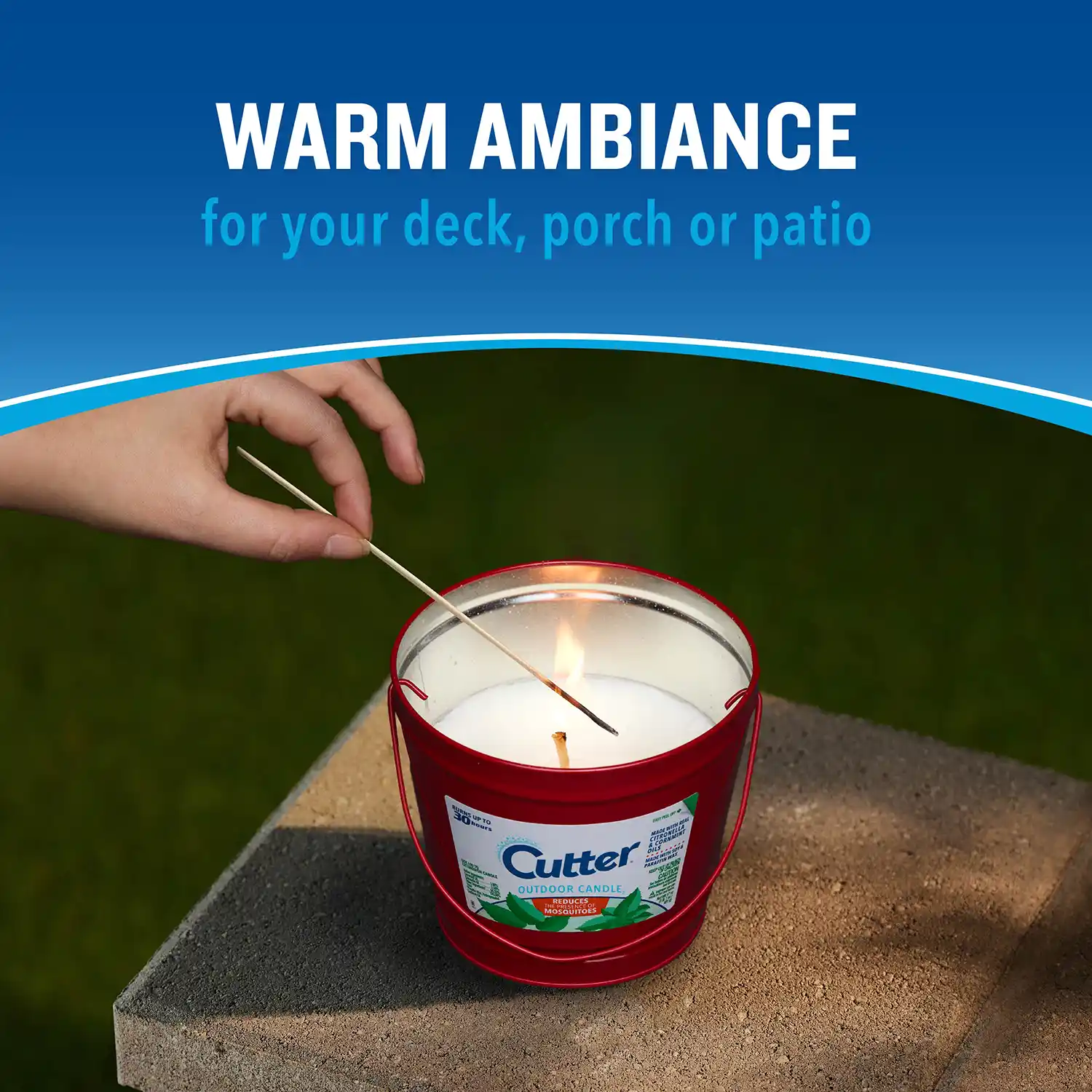 HG-97396 Cutter Candle, 17 Ounces, Outdoor Soy Wax Candle Made With Real Citronella Oil And Cornmint Oil - Warm Ambiance