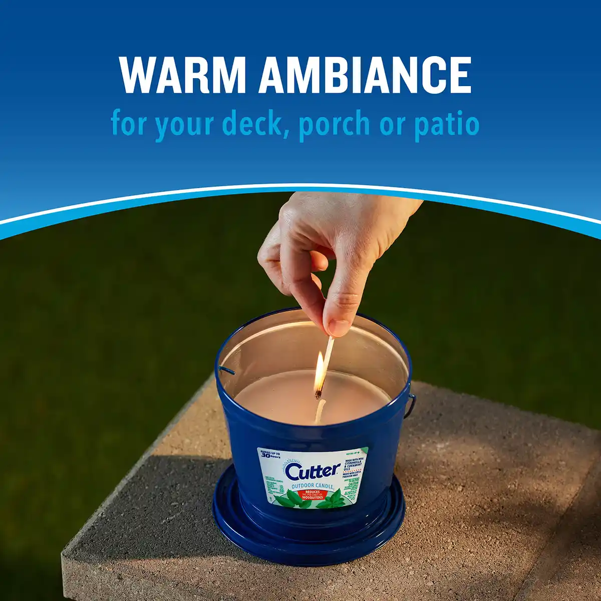 HG-97401 Outdoor Candle2 (Blue Bucket), 17 oz - Warm Ambiance for your Deck, Porch or Patio