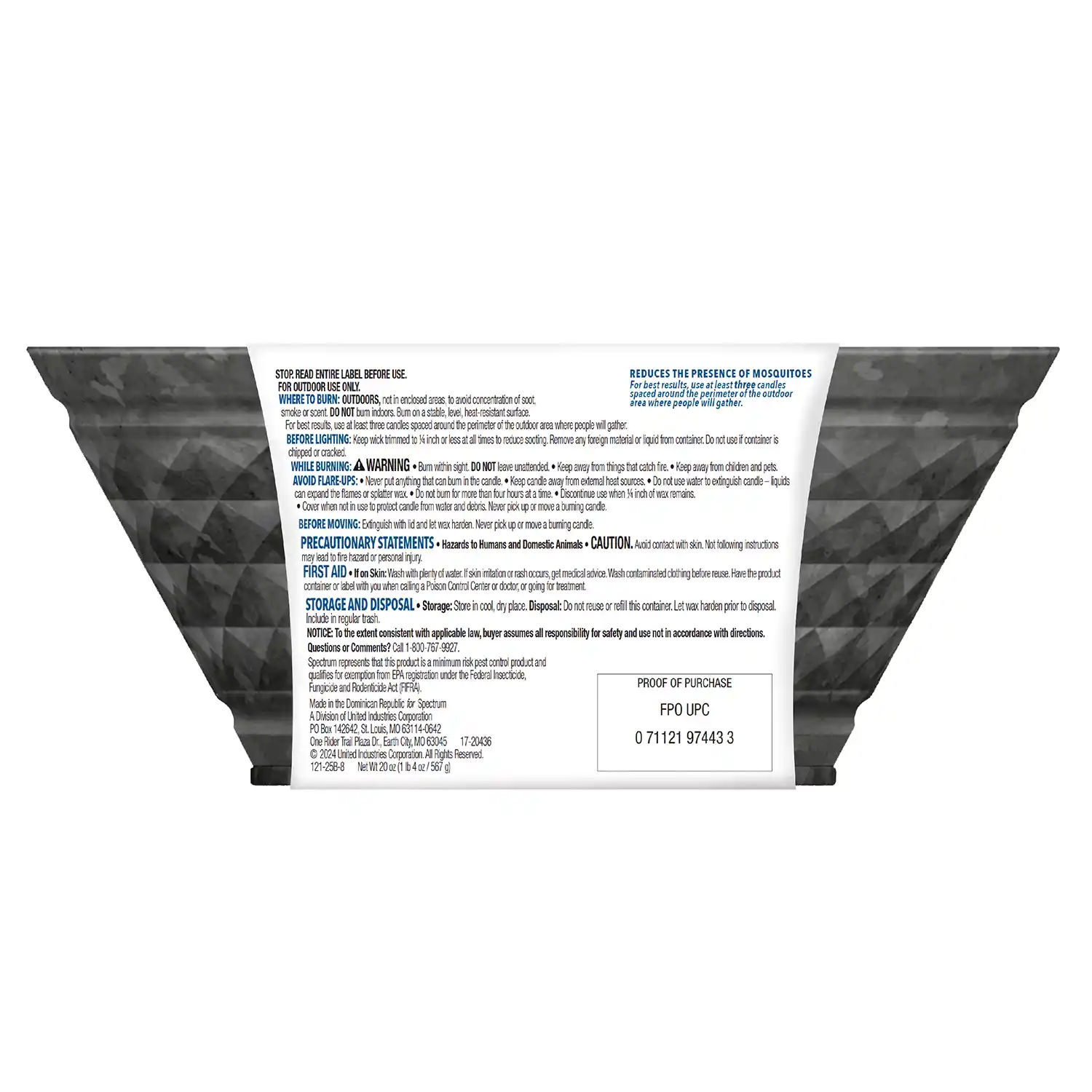 Cutter® Outdoor Candle3 (Galvanized/Triple Wick), 20 oz Back Render