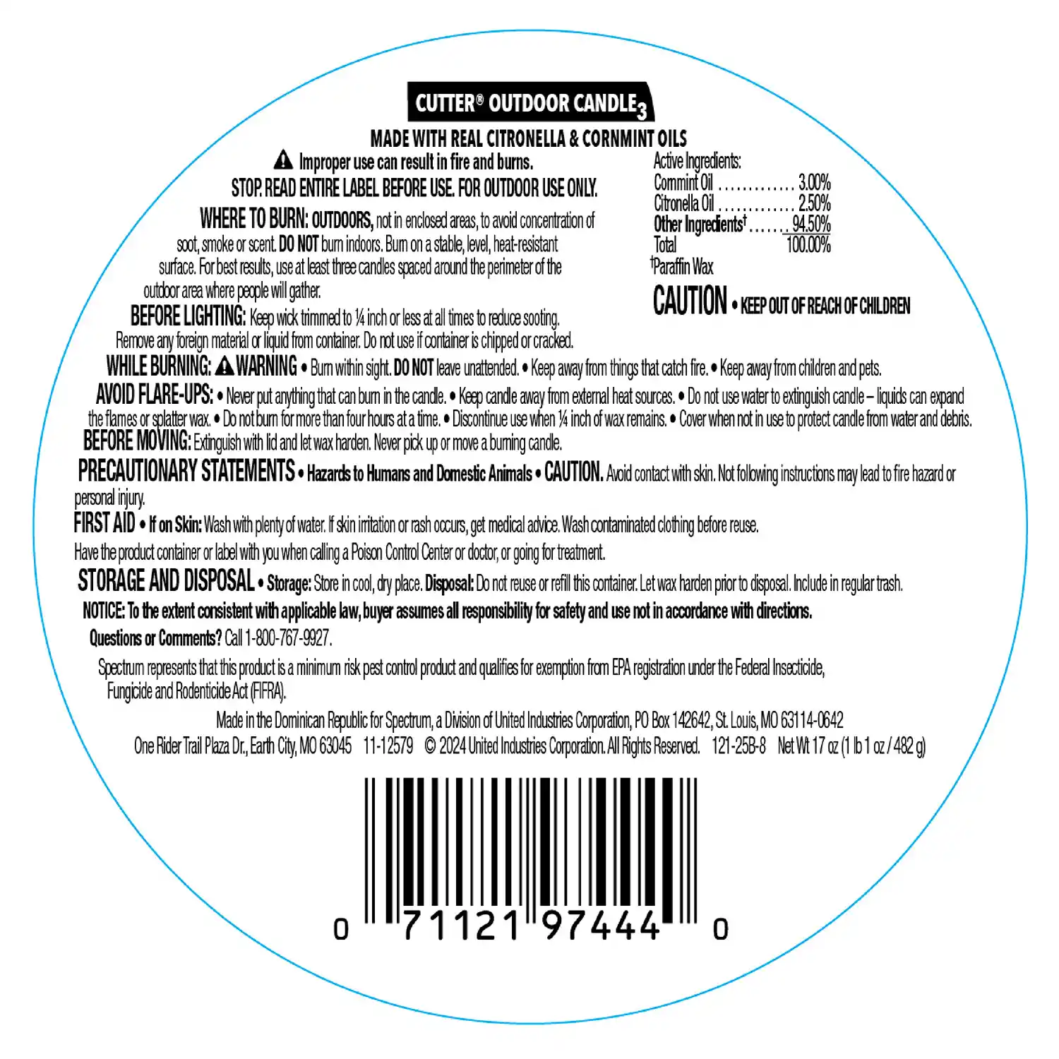 Cutter® Outdoor Candle3 (Black Hammered), 17 oz Bottom Label