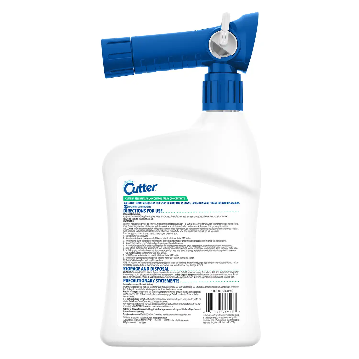Cutter Essentials Bug Control Spray Concentrate, Kills Mosquitoes by Contact, 32 fl oz Back Render
