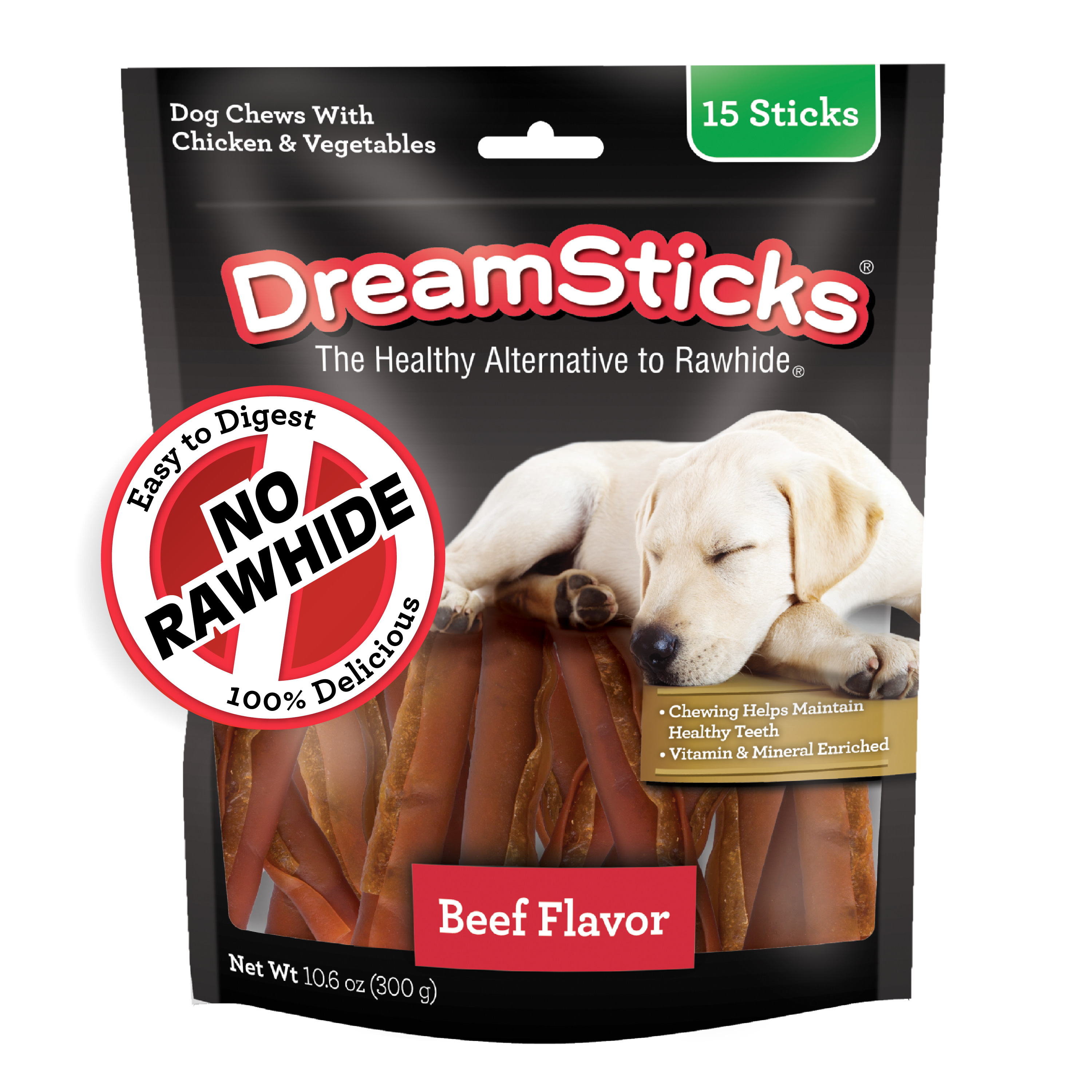 DBB-02448 DreamSticks® Dog Chews Beef Flavor 15 ct Front Render