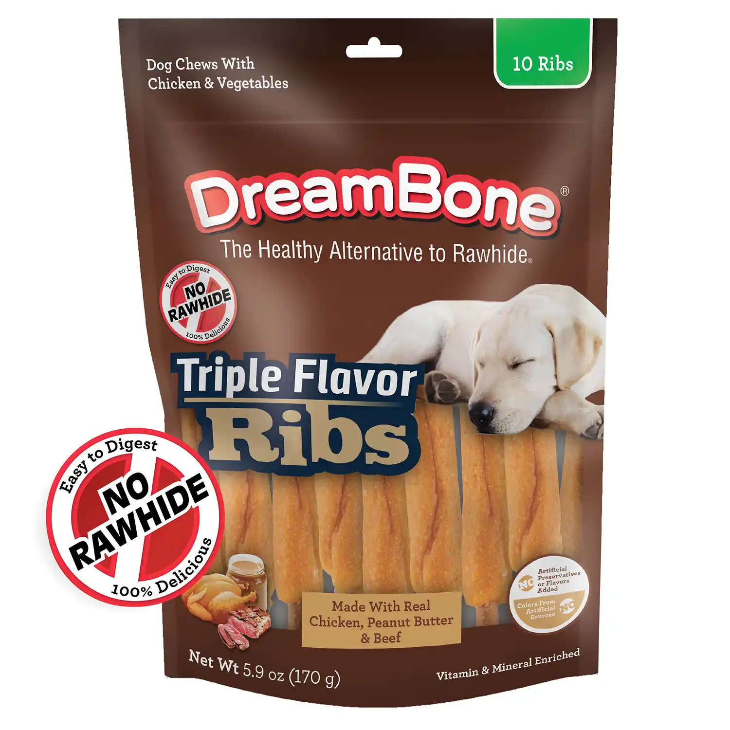 Triple Flavor Ribs Chews for Dogs, 10 Count Front Render