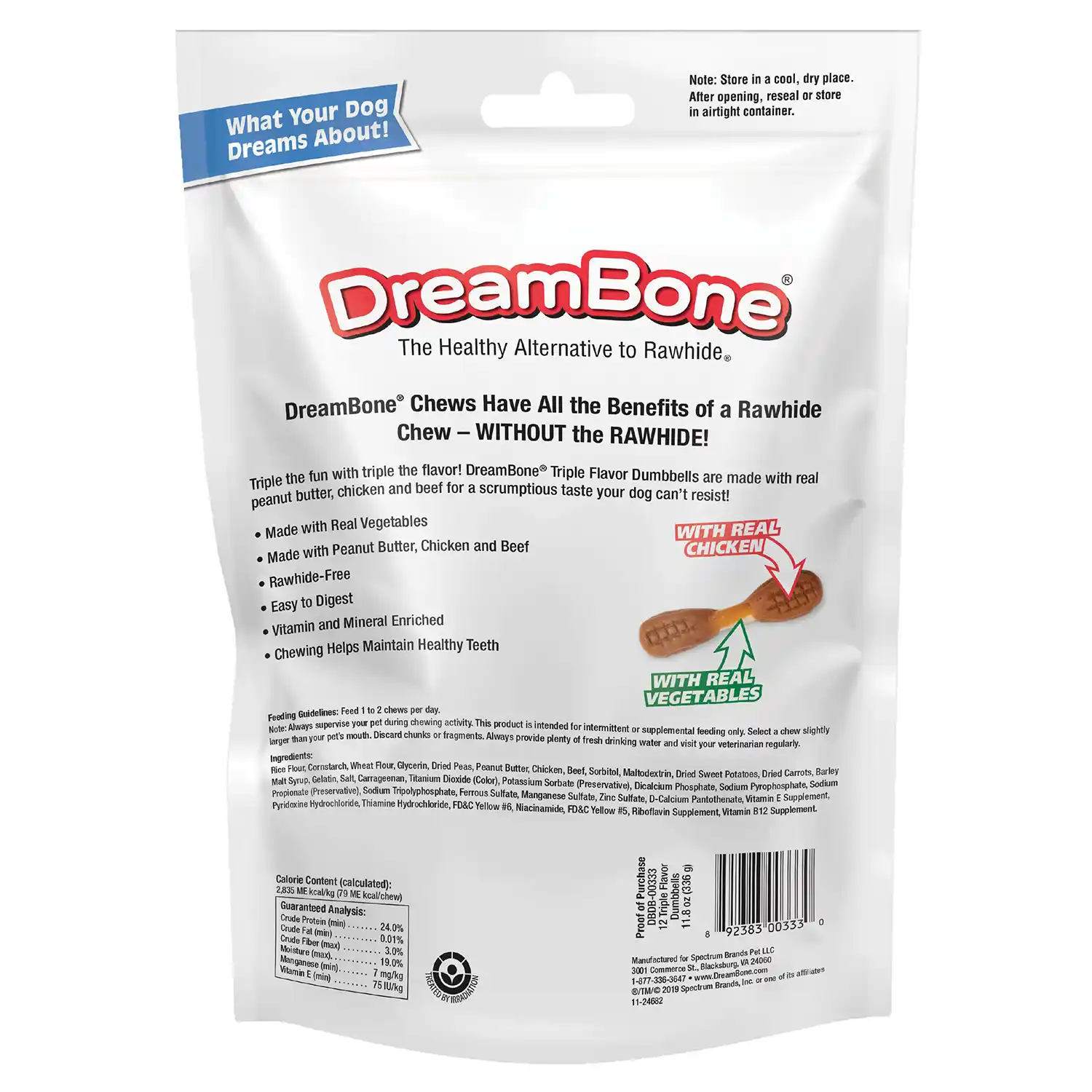 Triple Flavor Dumbbells Chews for Dogs, 12 Count Back Render