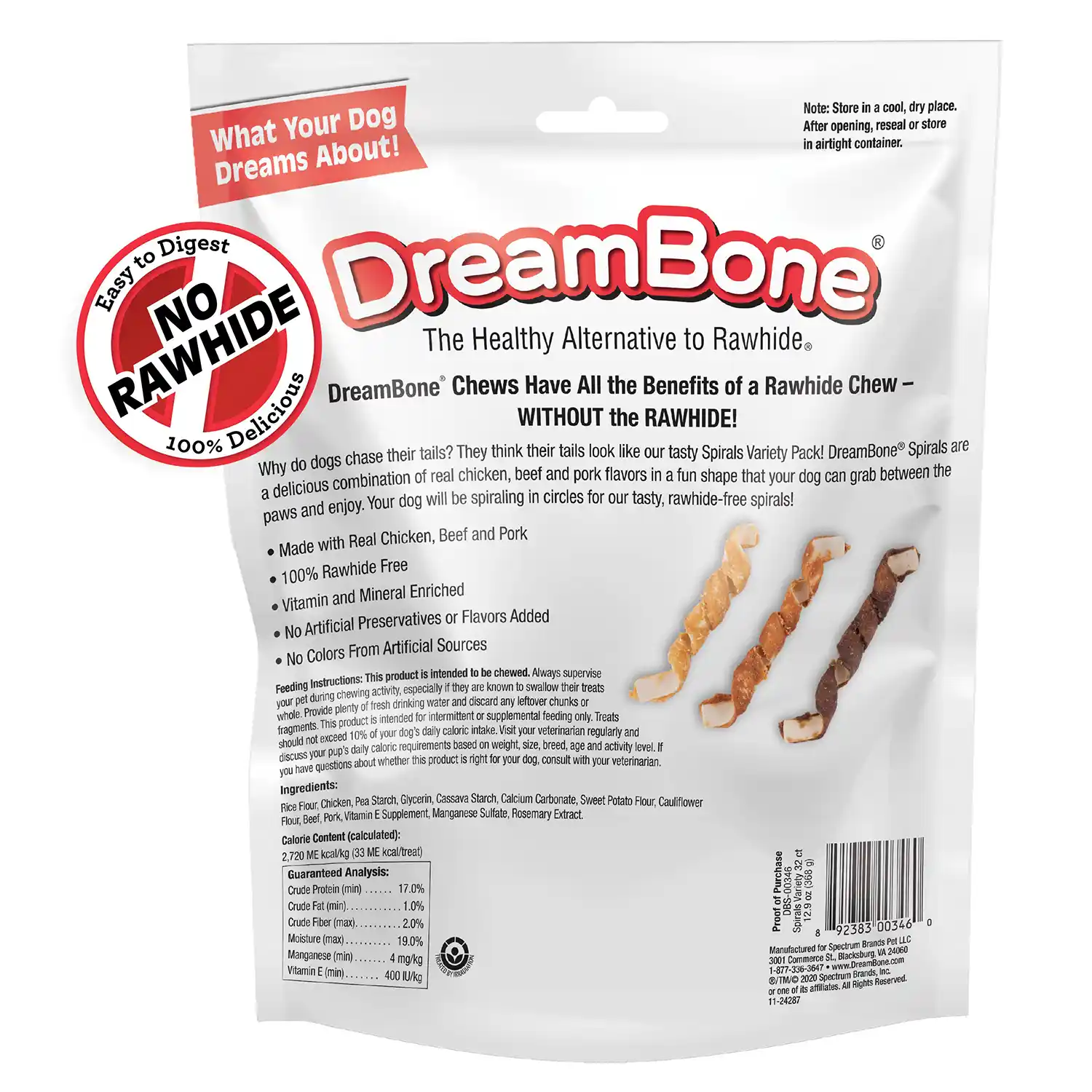 Spirals Variety Pack Chews for Dogs, 32 Count Back Render