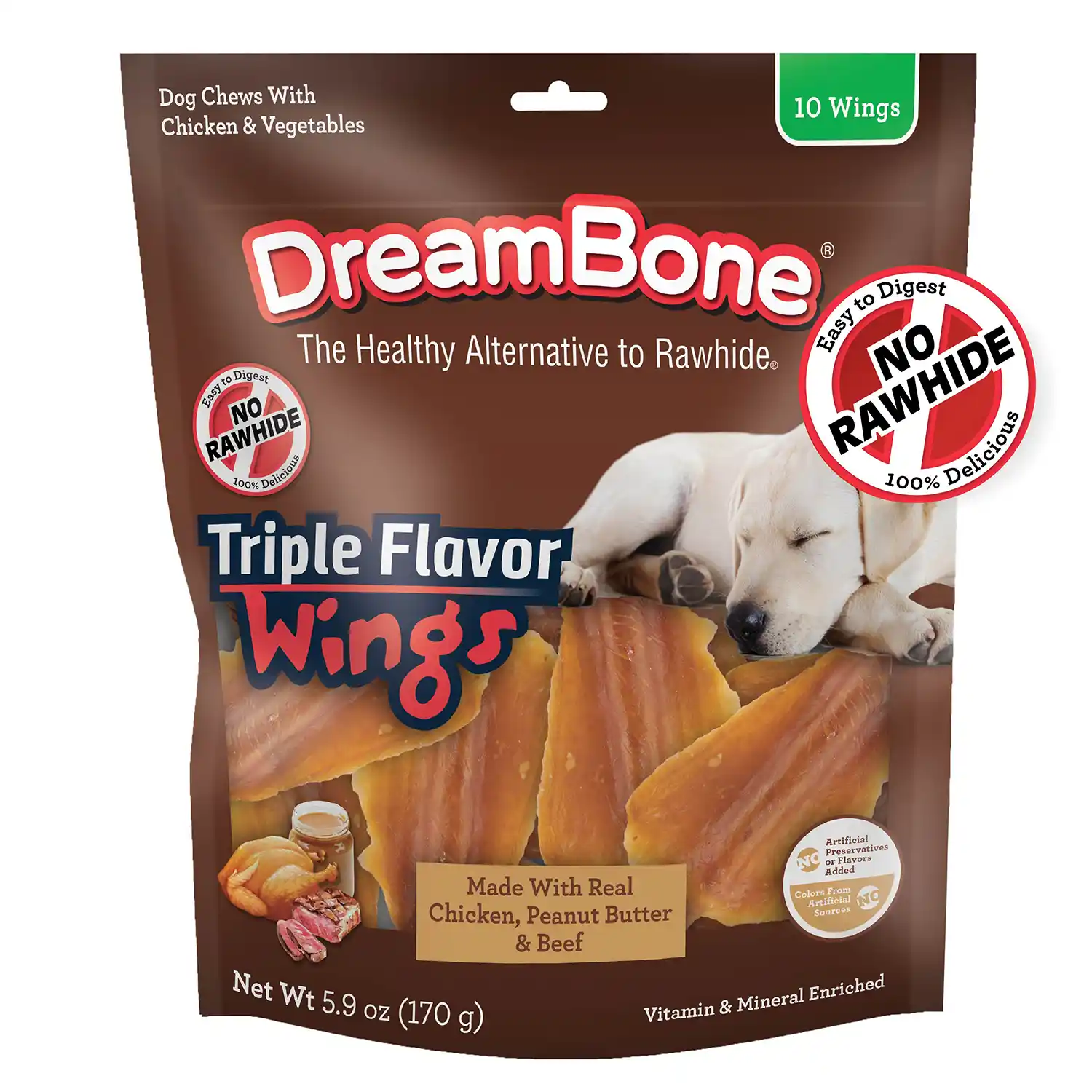 Triple Flavor Wings Chews for Dogs, 10 Count Front Render