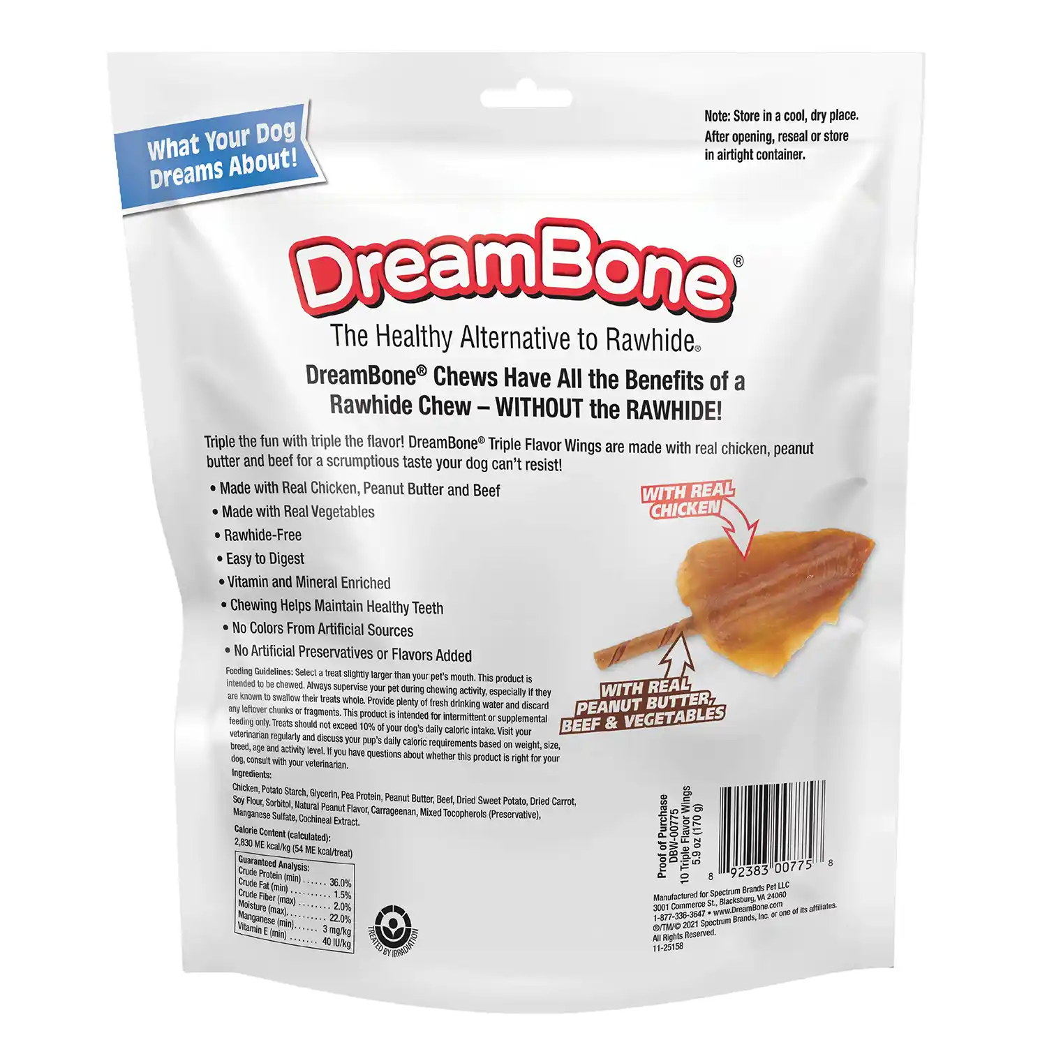 Triple Flavor Wings Chews for Dogs, 10 Count Back Render