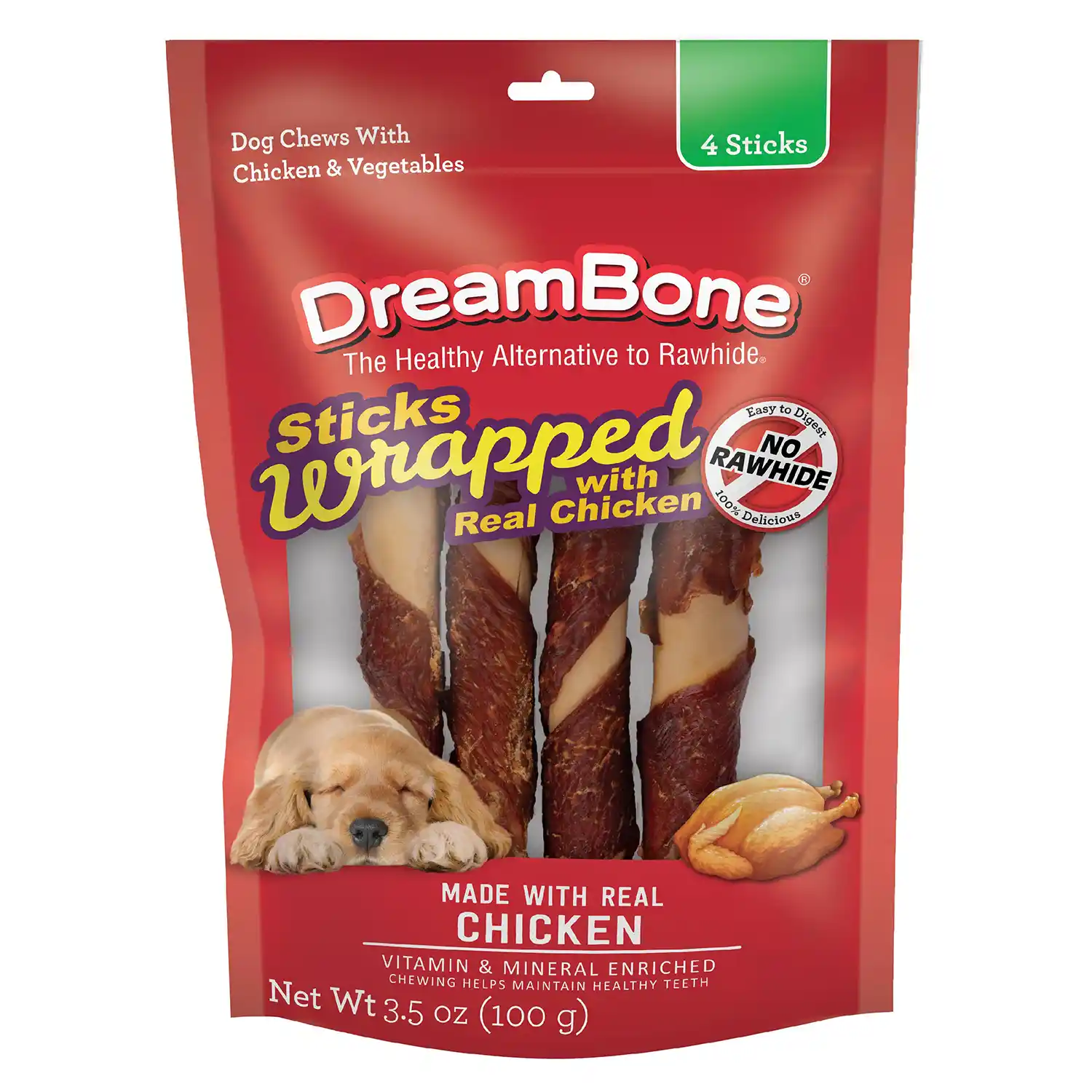 Sticks Wrapped with Real Chicken Chews for Dogs, 4 Count Front Render