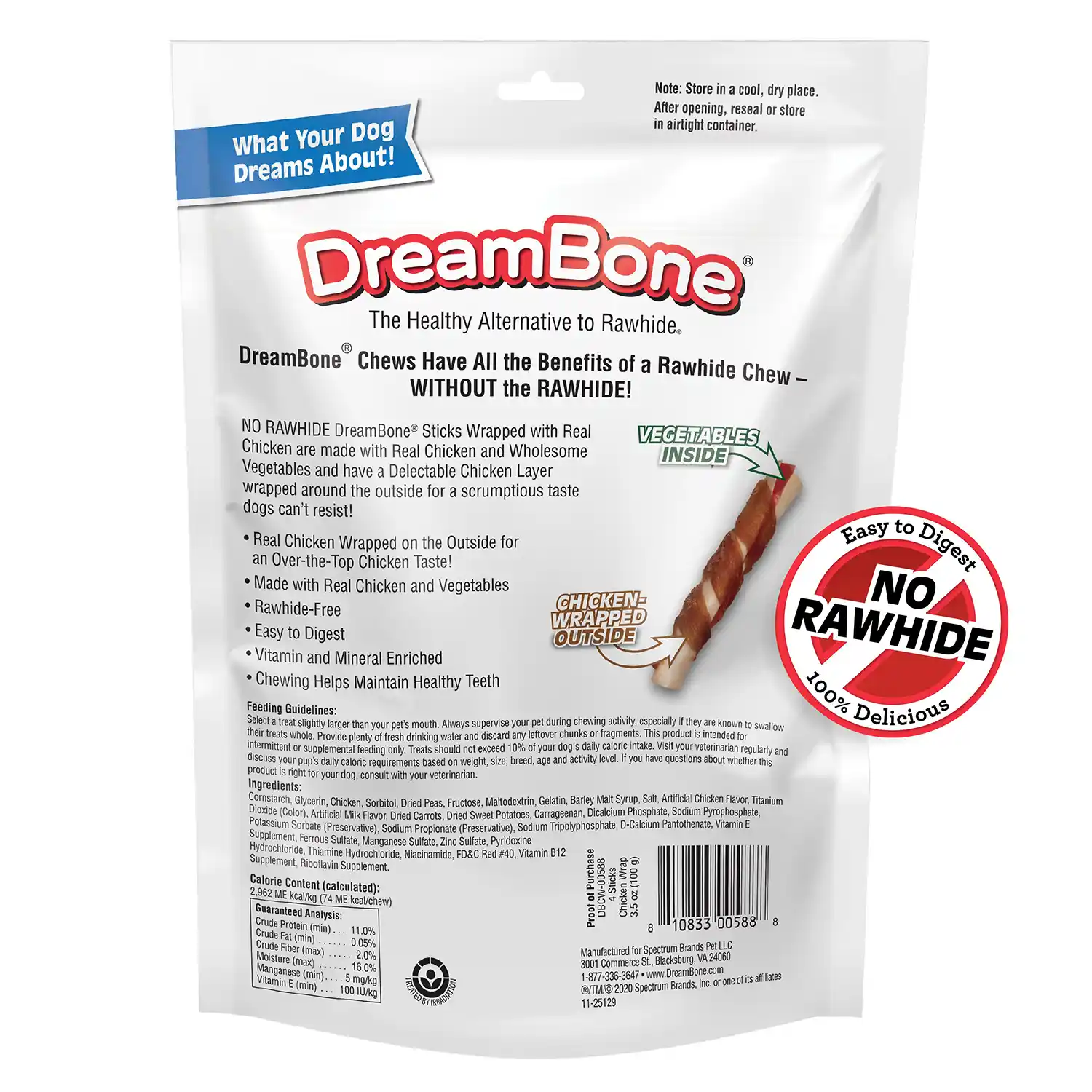 Sticks Wrapped with Real Chicken Chews for Dogs, 4 Count Back Render