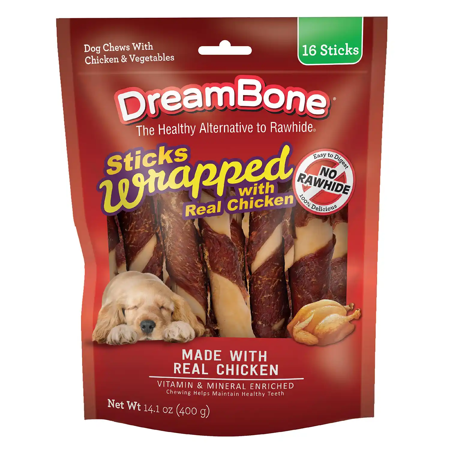 Sticks Wrapped with Real Chicken Chews for Dogs, 16 Count Front Render