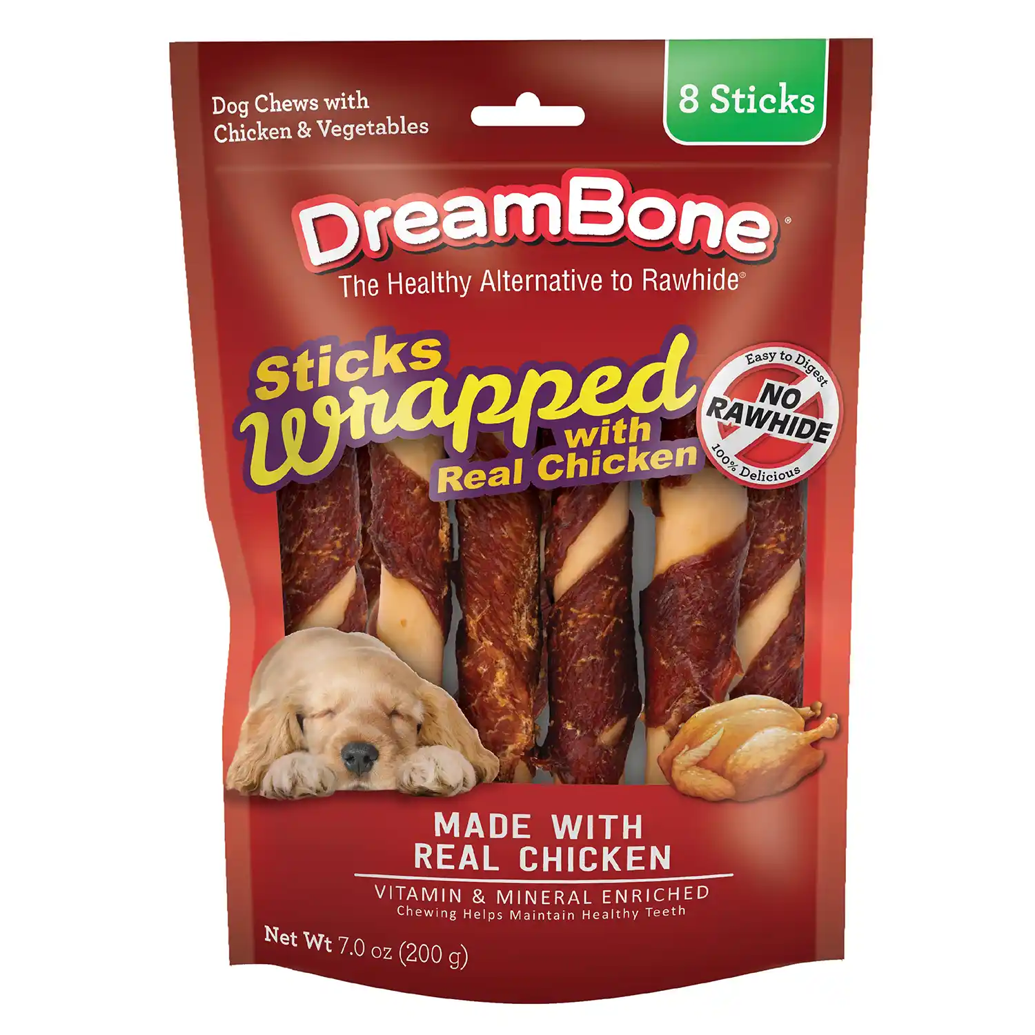 Sticks Wrapped with Real Chicken Chews for Dogs, 8 Count Front Render