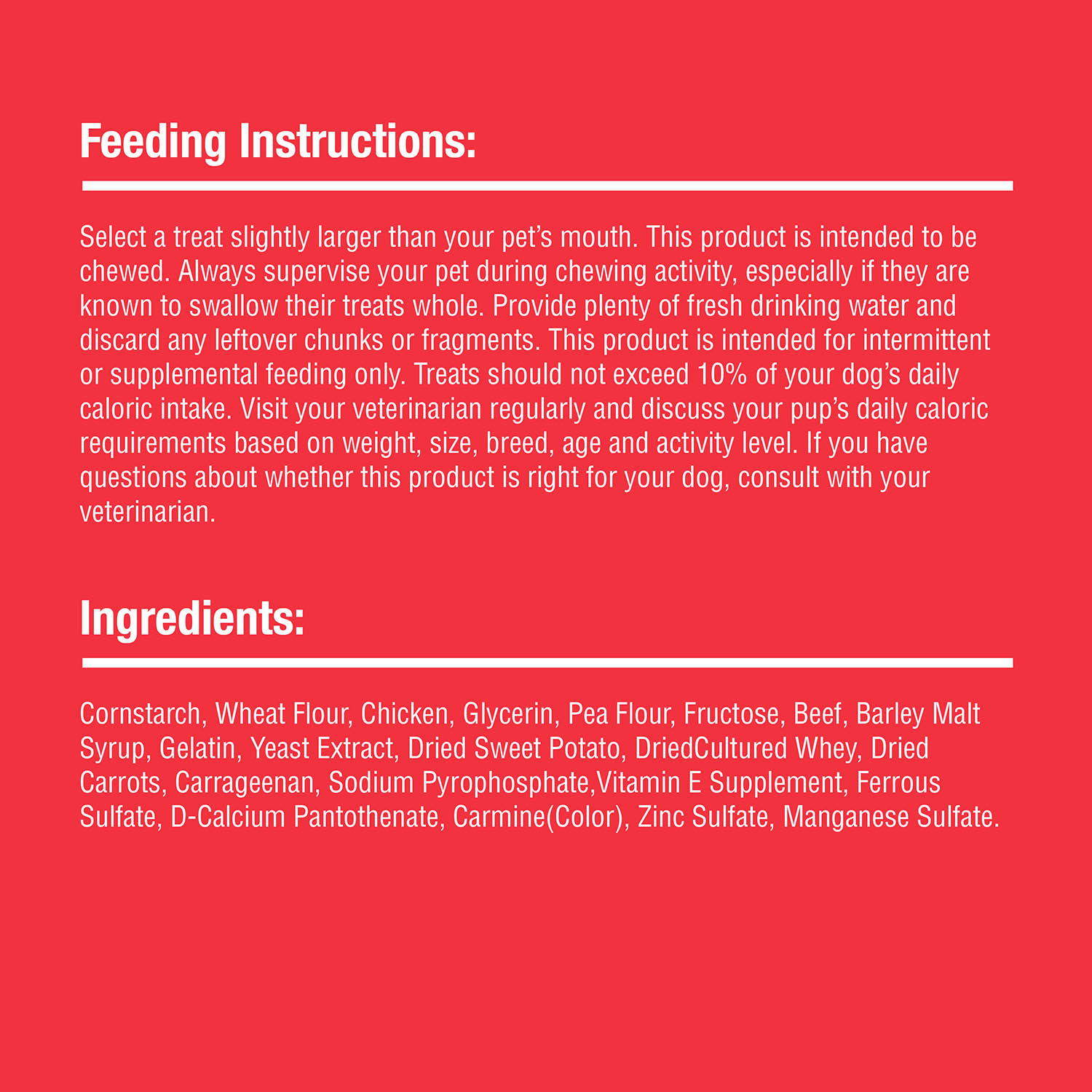 DBSR-00870 Chicken Wrapped Twists with Real Sirloin 15 ct Feeding Instructions and Ingredients