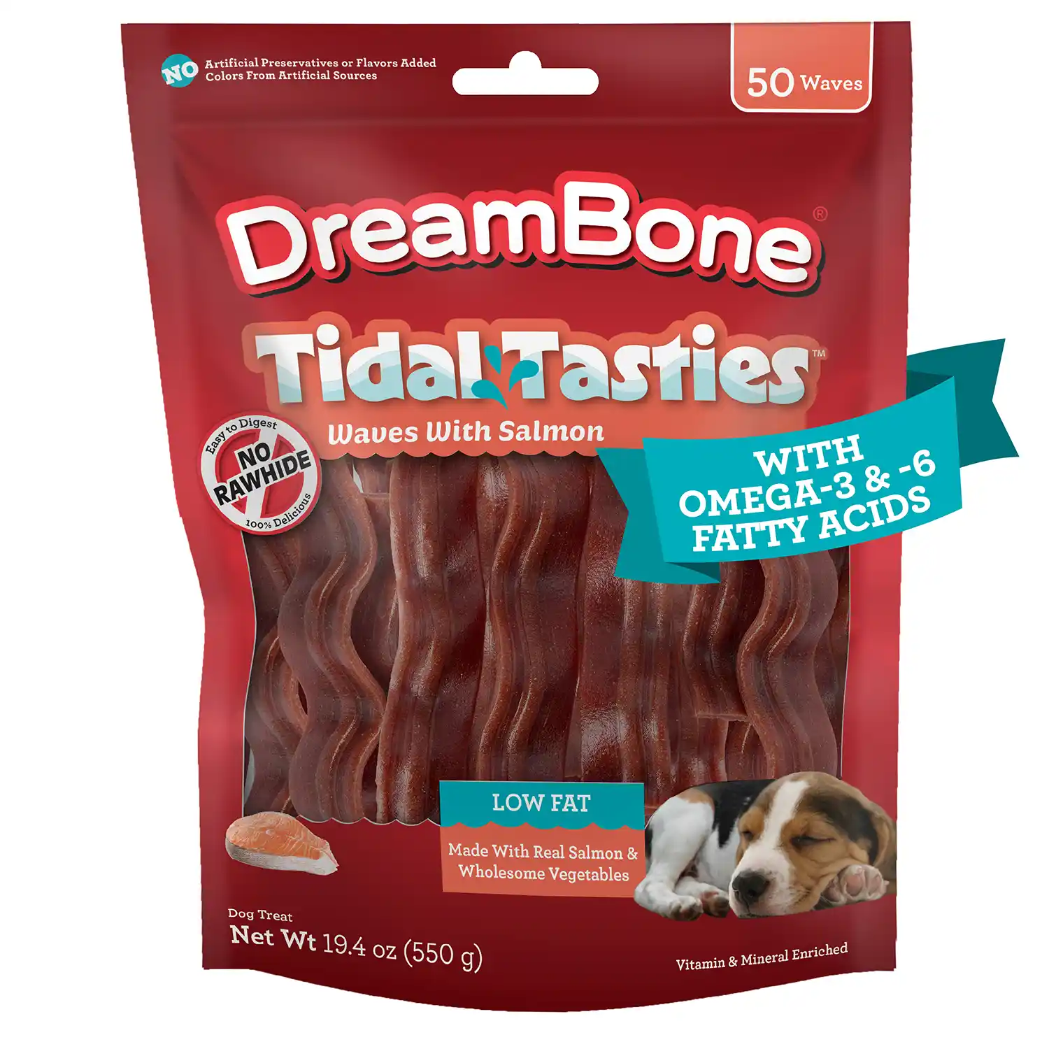 DreamBone Tidal Tasties Waves with Salmon, Wave-Shaped Treats for Dogs 50ct Front Render