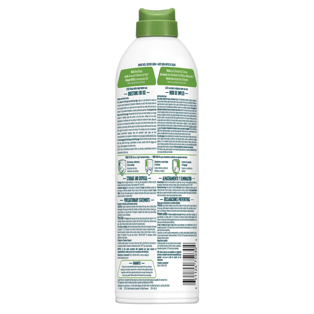 HG-75030 Ecologic Bed Bug Killer Aerosol2, 14 Ounces, Aerosol Formula Made With Lemongrass Oil And Cornmint Oil - Back Render