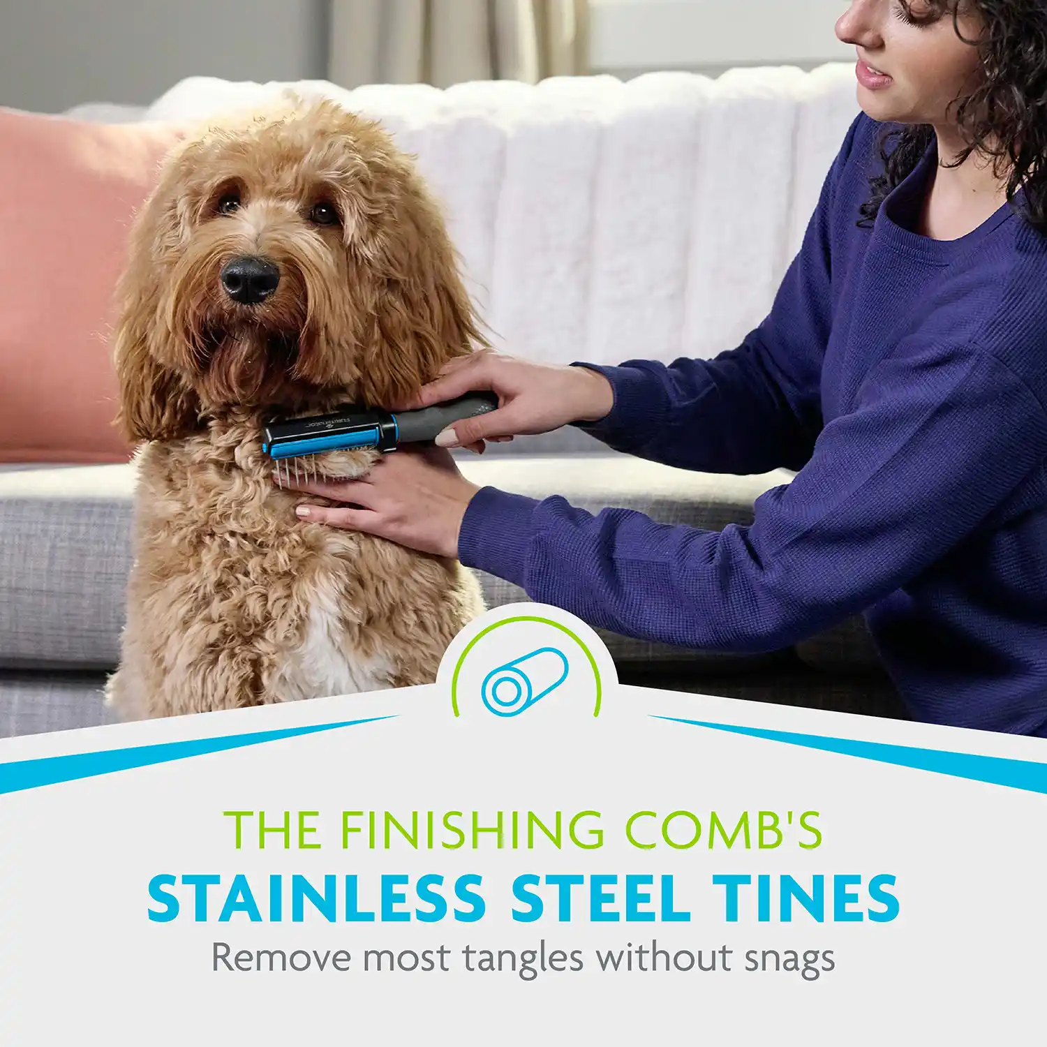 THE FINISHING COMB'S STAINLESS STEEL TINES Remove most tangles without snags