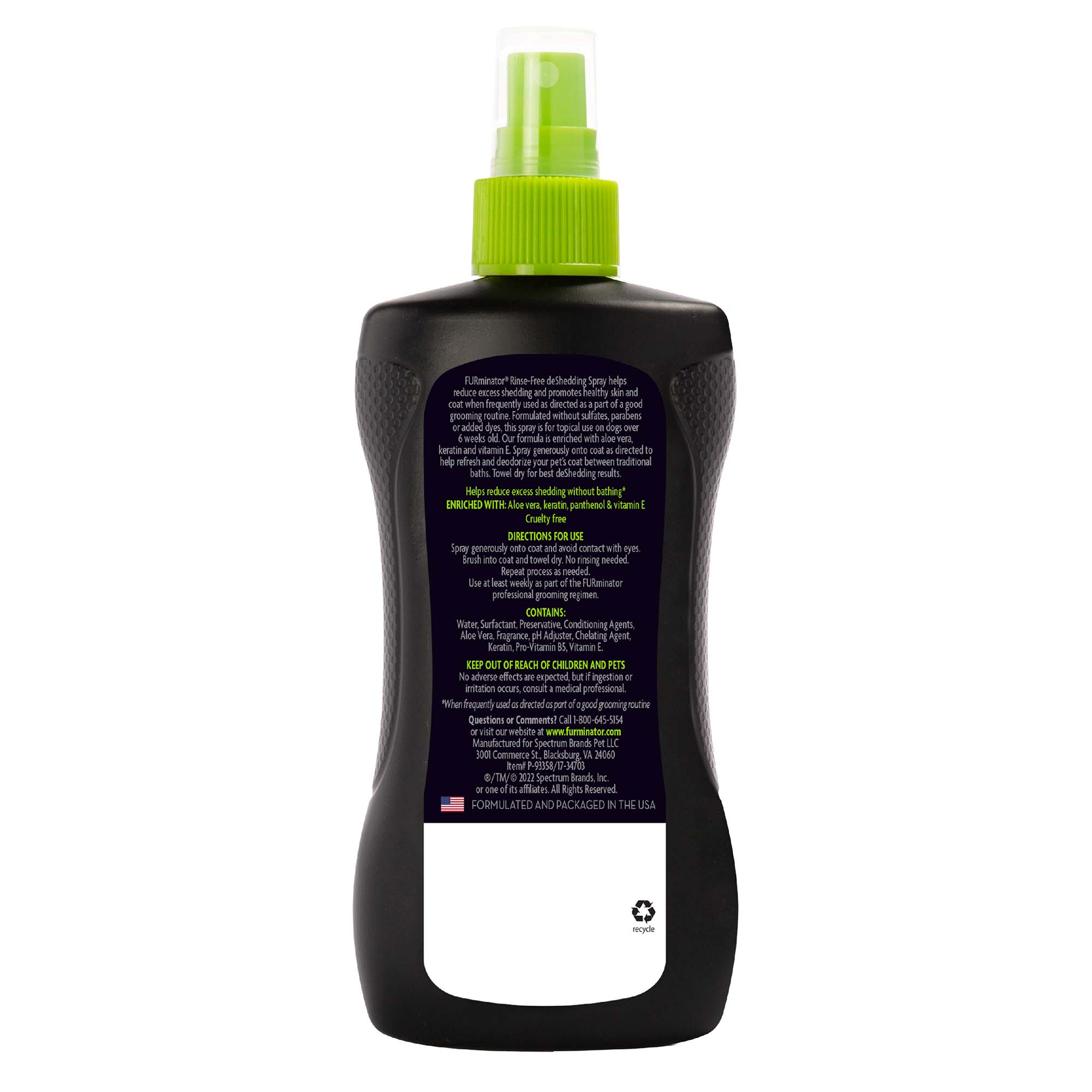 P-93358 FURminator® Rinse-Free deShedding Spray for Dogs, 8.5 oz Back Render