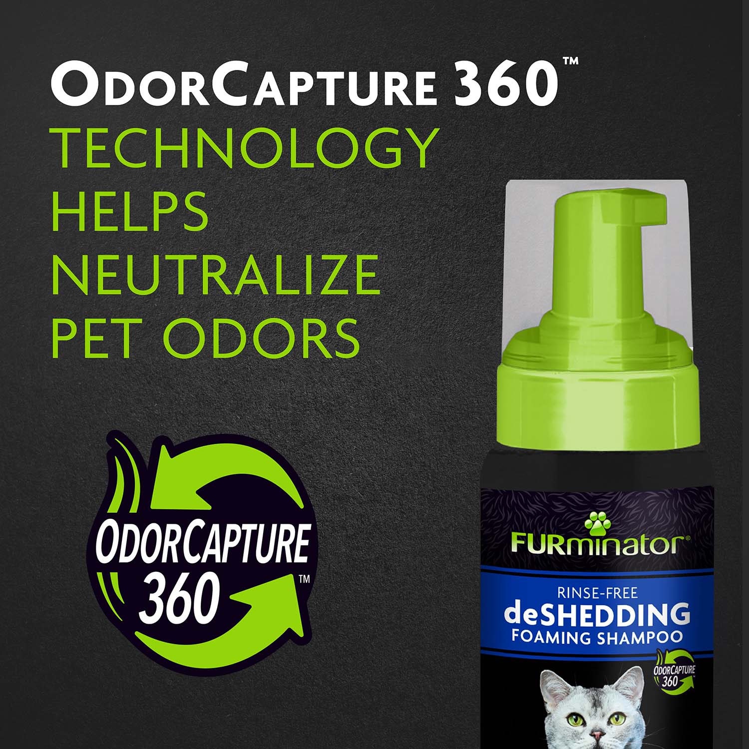 P-93359 Rinse-Free deShedding Foaming Shampoo for Cats, 8.5 oz OdorCapture 360™ Technology