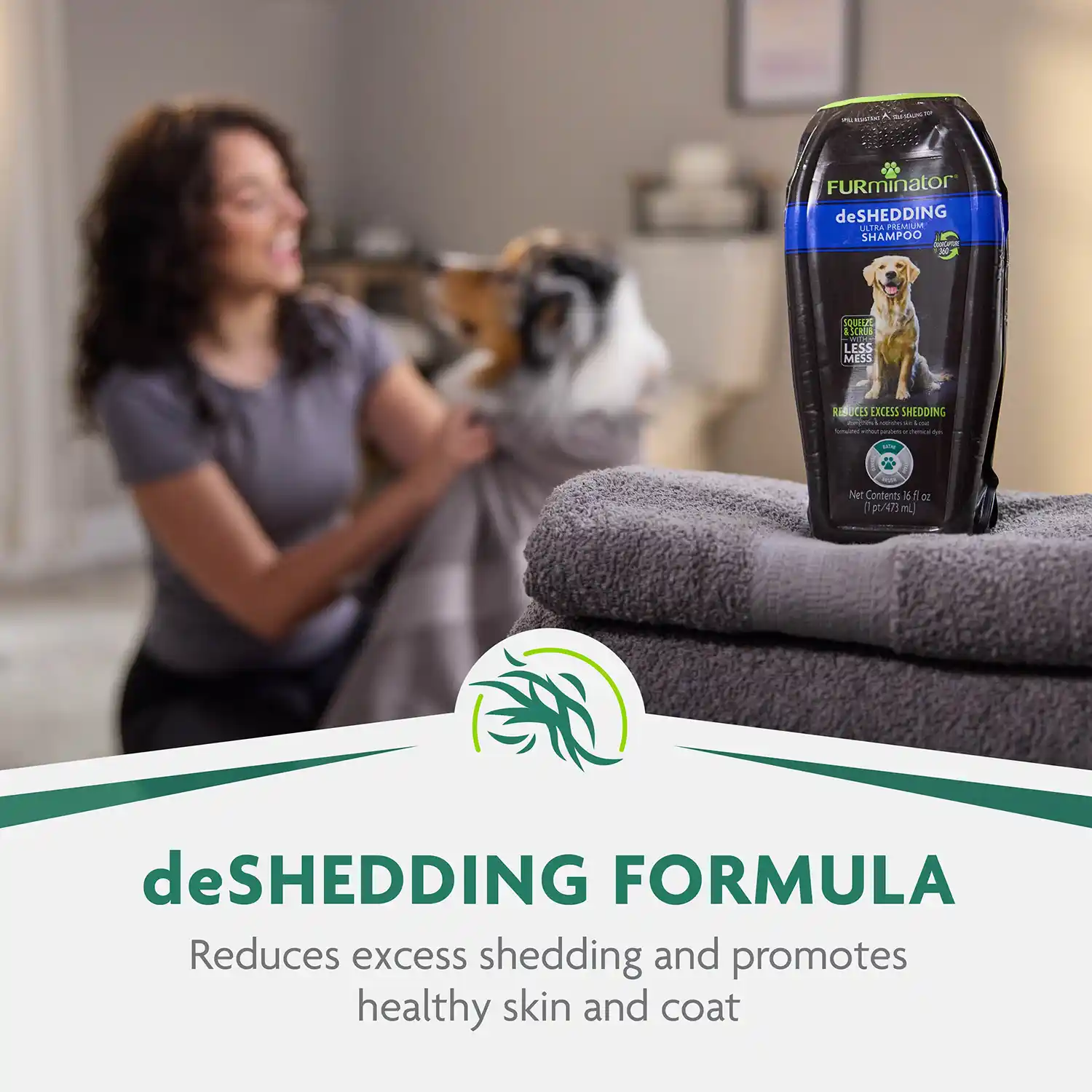 deSHEDDING FORMULA Reduces excess shedding and promotes healthy skin and coat