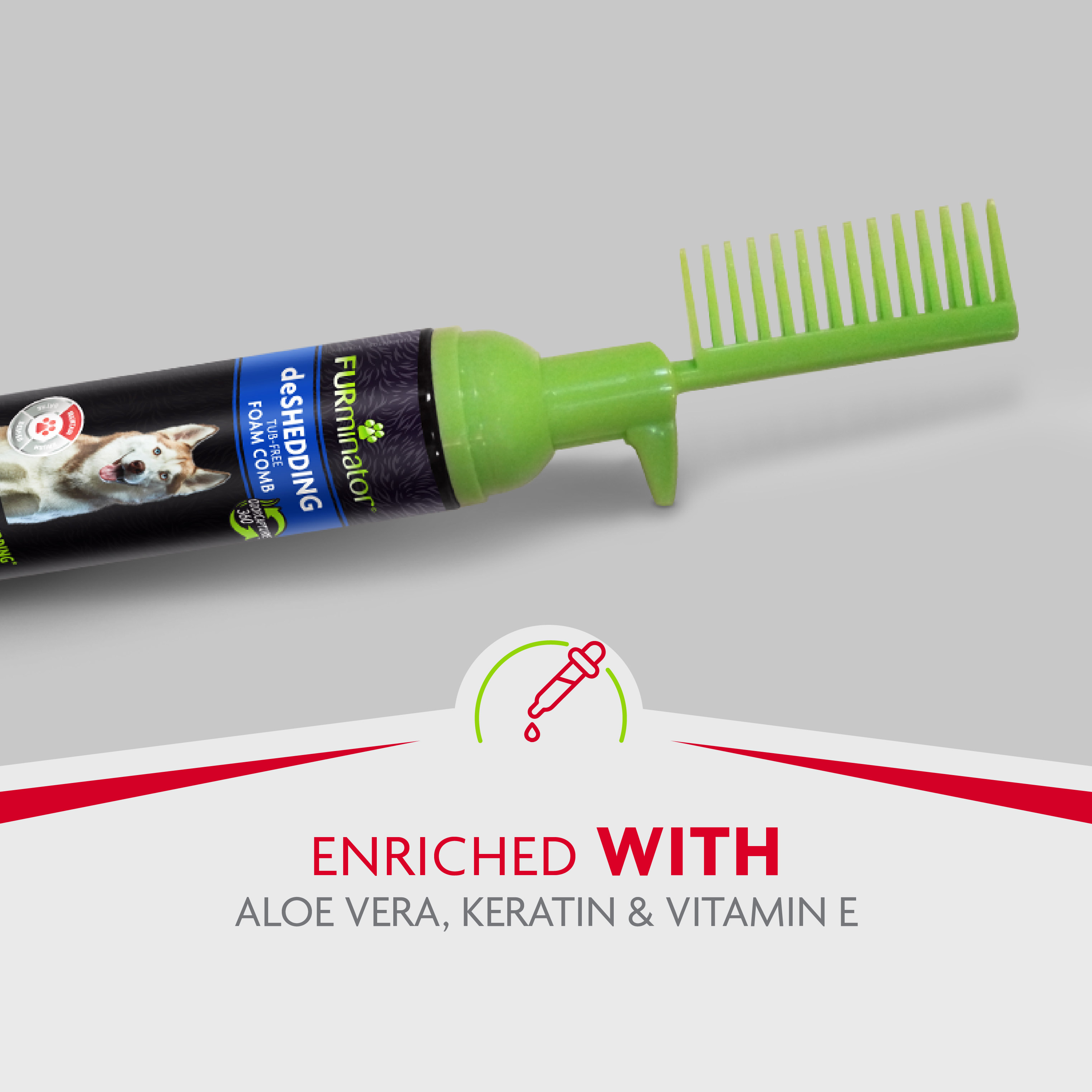 P-93391 FUR Tub-Free deShedding Foam Comb for Dogs - Enriched with