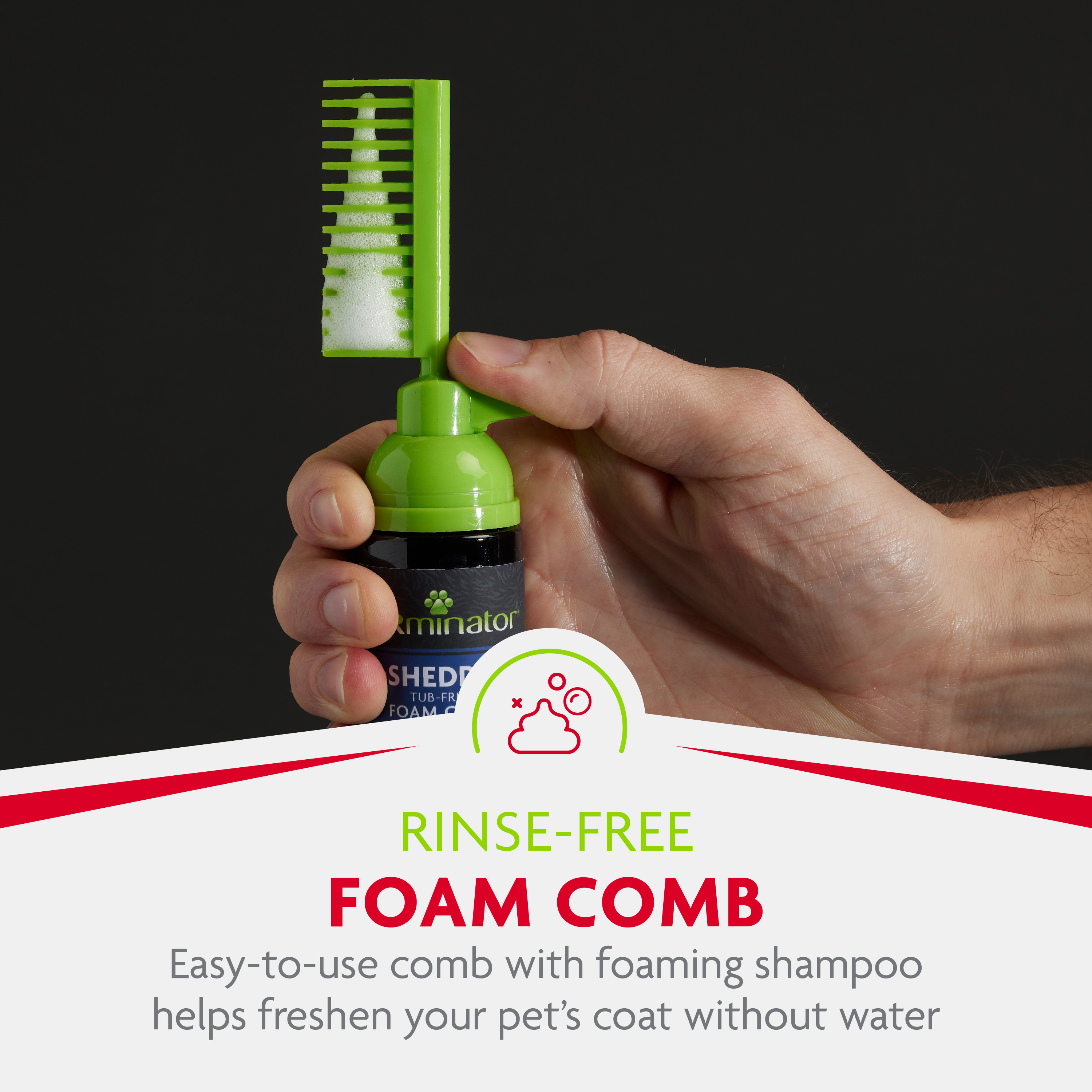 P-93392 FUR Tub-Free deShedding Foam Comb for Cats - Rinse-Free Foam Comb