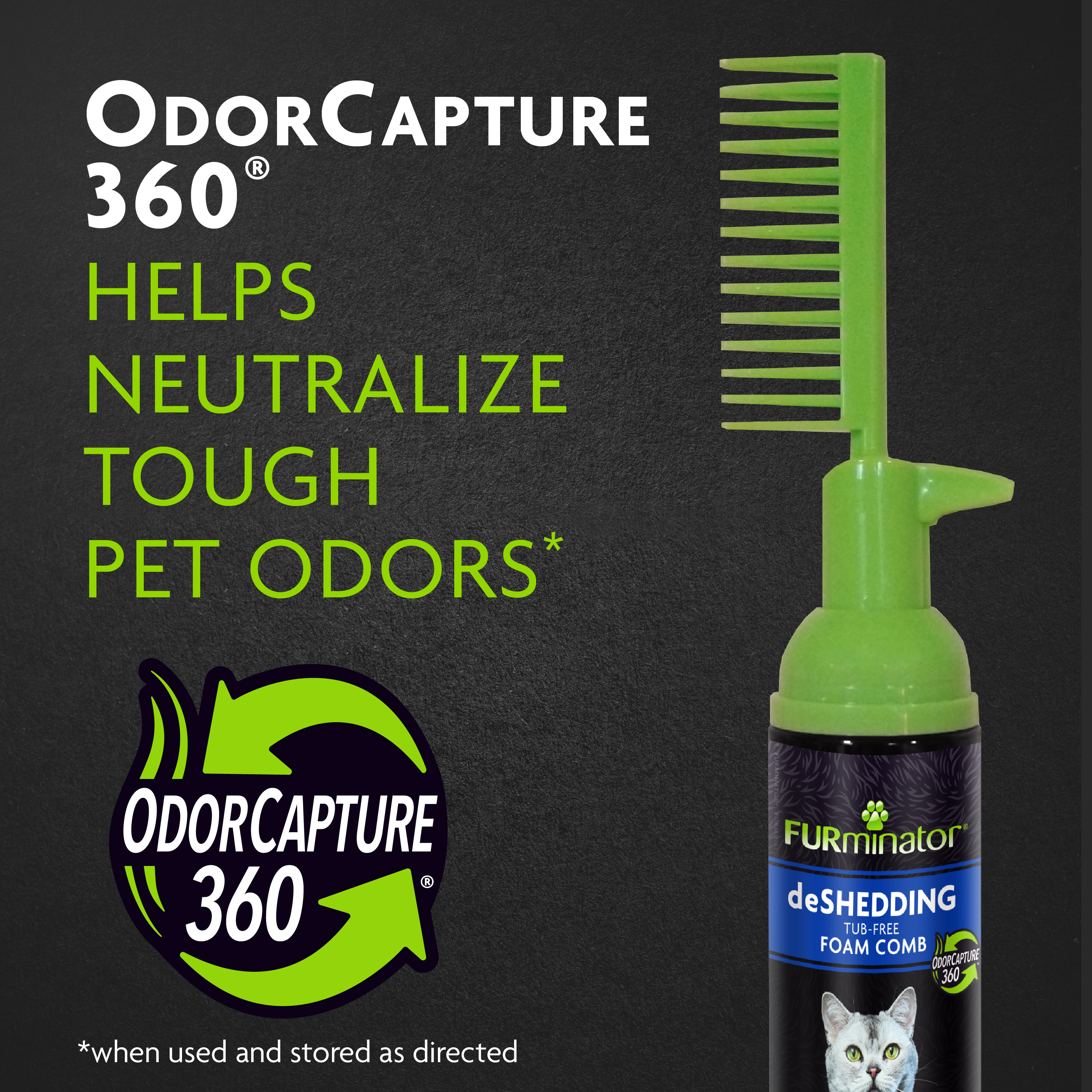 P-93392 FUR Tub-Free deShedding Foam Comb for Cats - OdorCapture360°