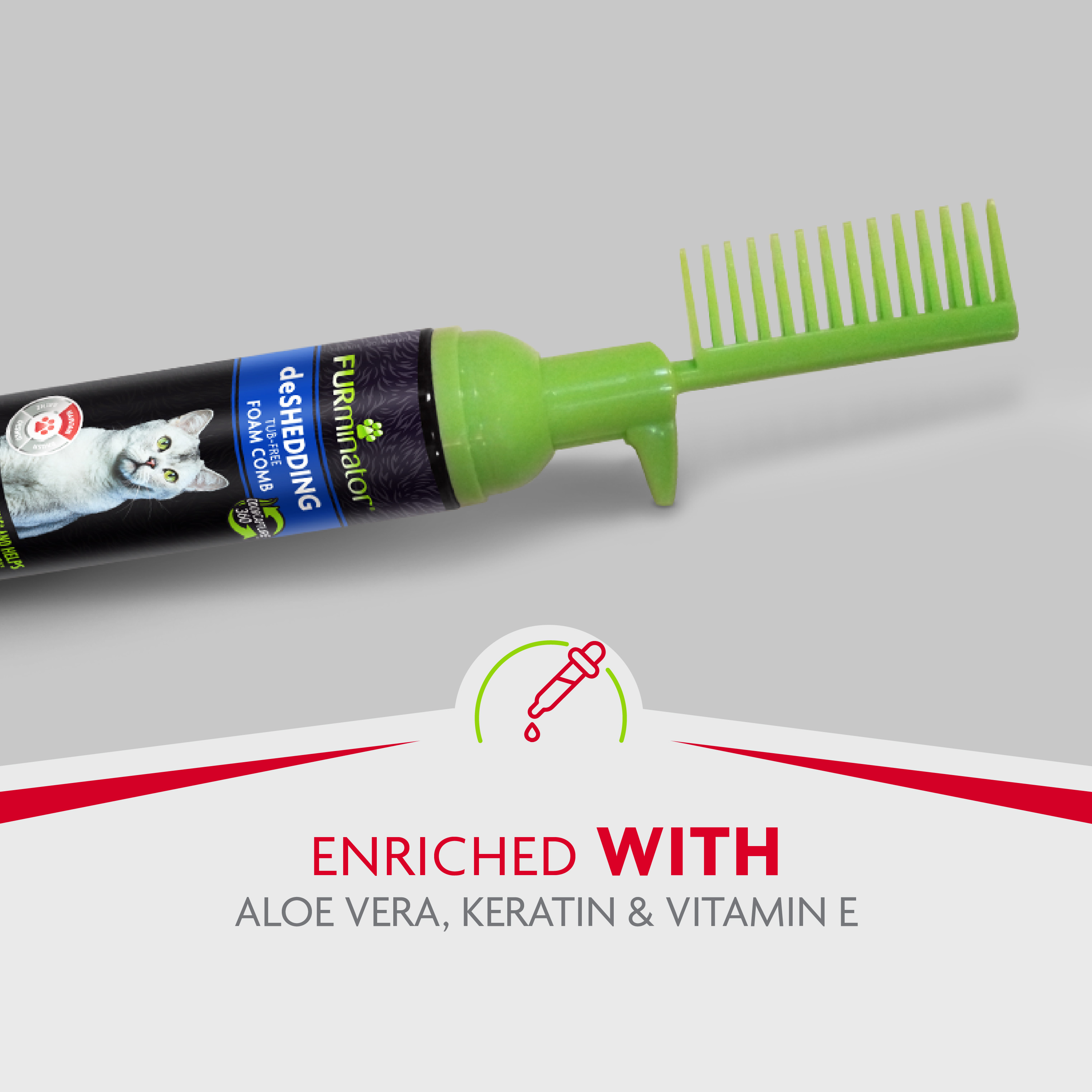 P-93392 FUR Tub-Free deShedding Foam Comb for Cats - Enriched With