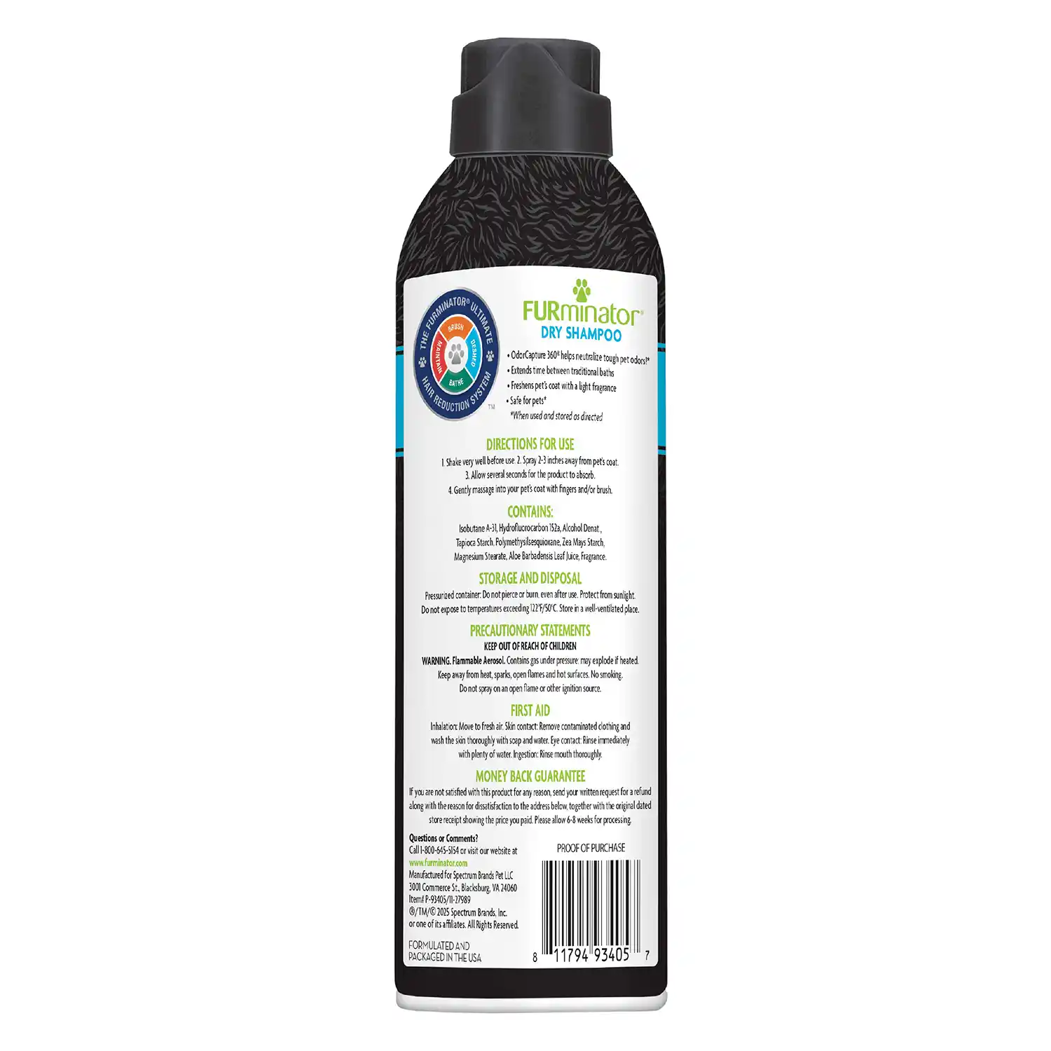 FURminator Dry Shampoo for Dogs Back Render
