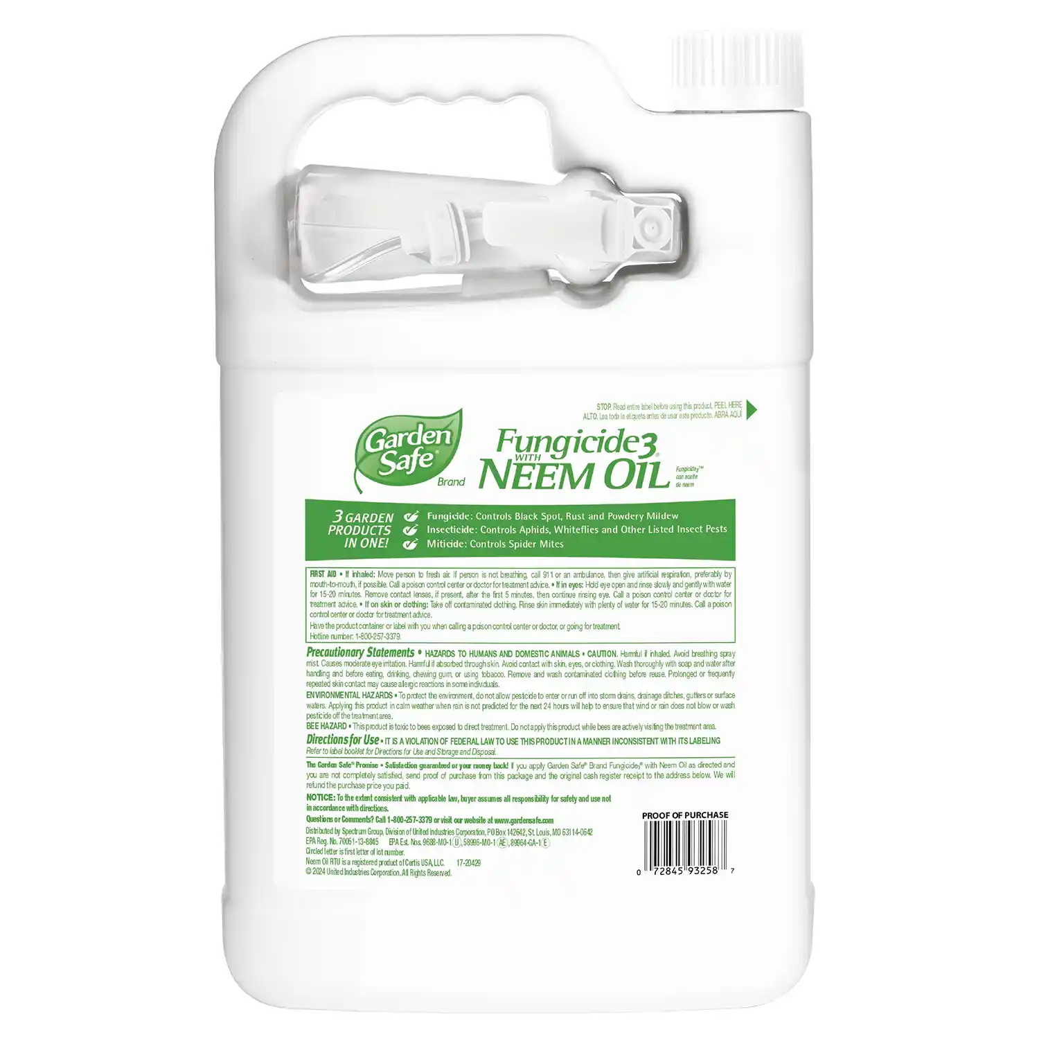 Garden Safe® Brand Fungicide3® with Neem Oil, 1 gal Back Render