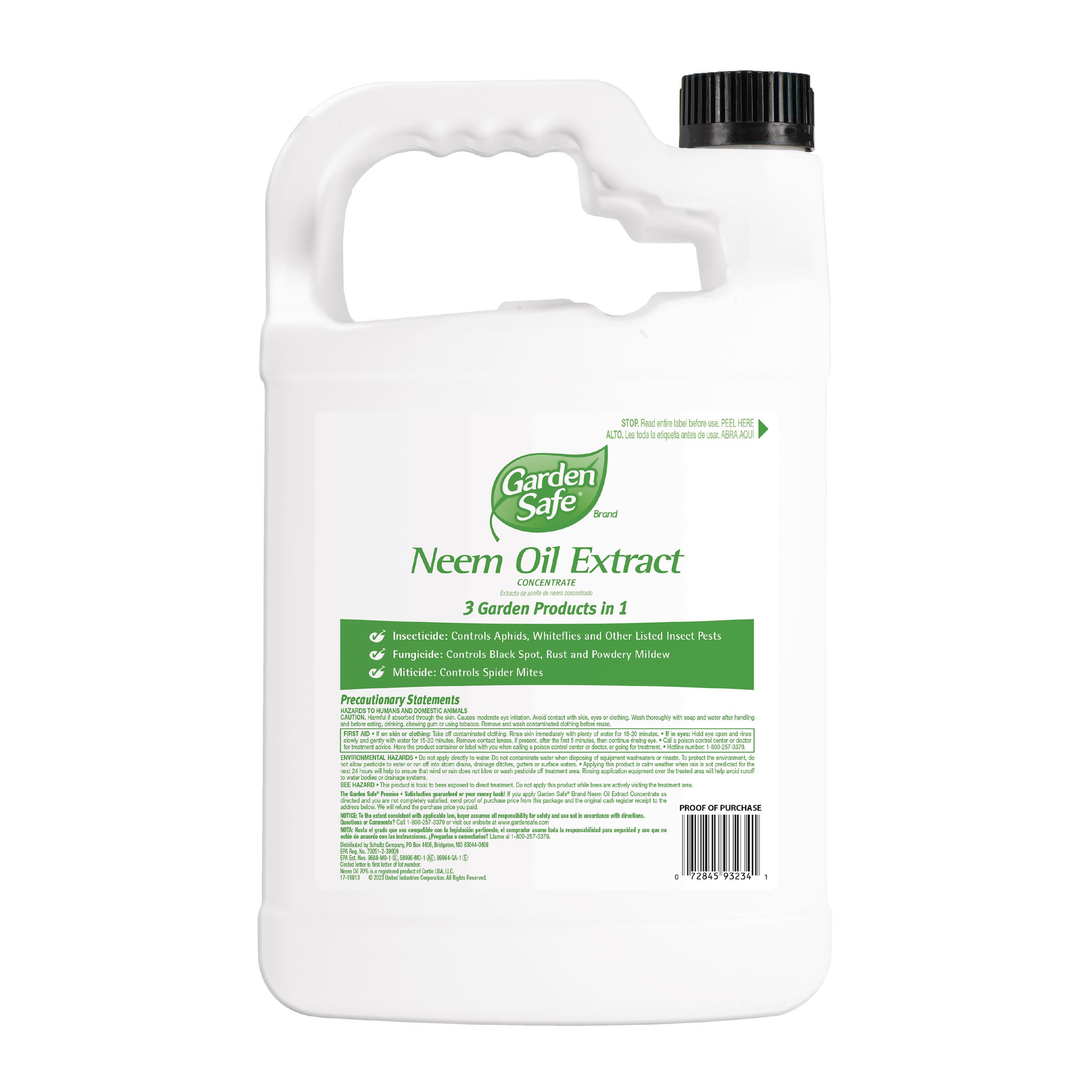 Garden Safe® Brand Neem Oil Extract Concentrate, 1 Gal - Back