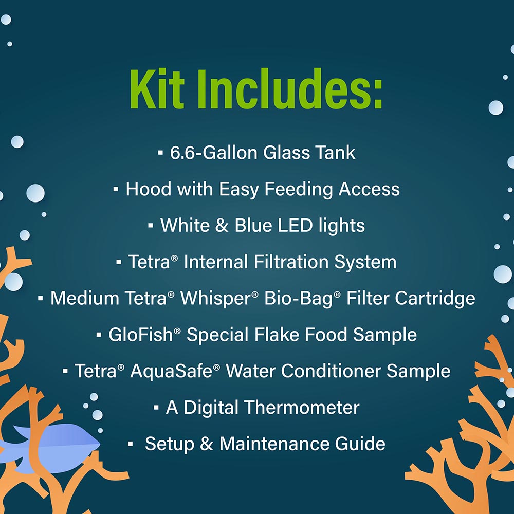 NV33841 GloFish Aquarium Kit, 6.6 Gallons, Includes Blue & White LED Lights - Kit Includes