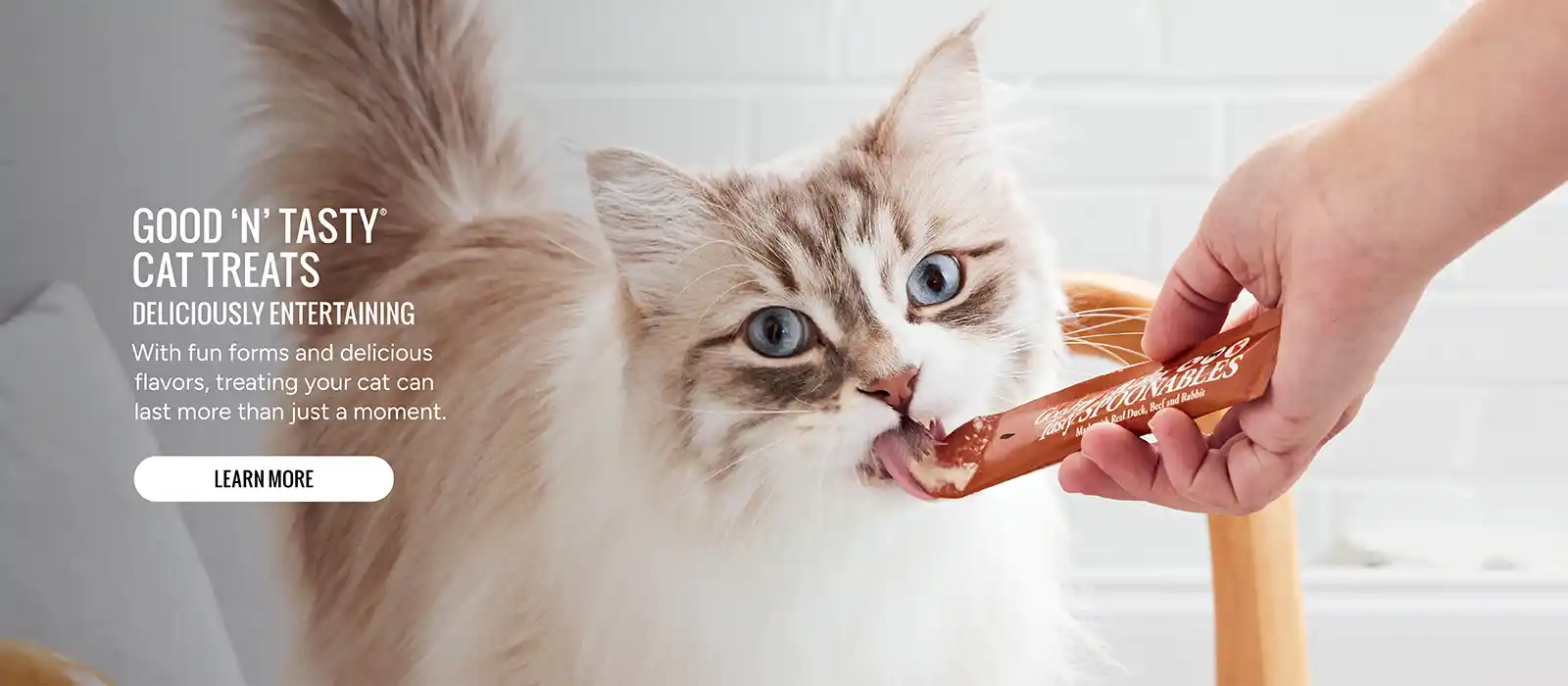 Good'n'Tasty Cat Treats. Deliciously Entertaining. Learn More.