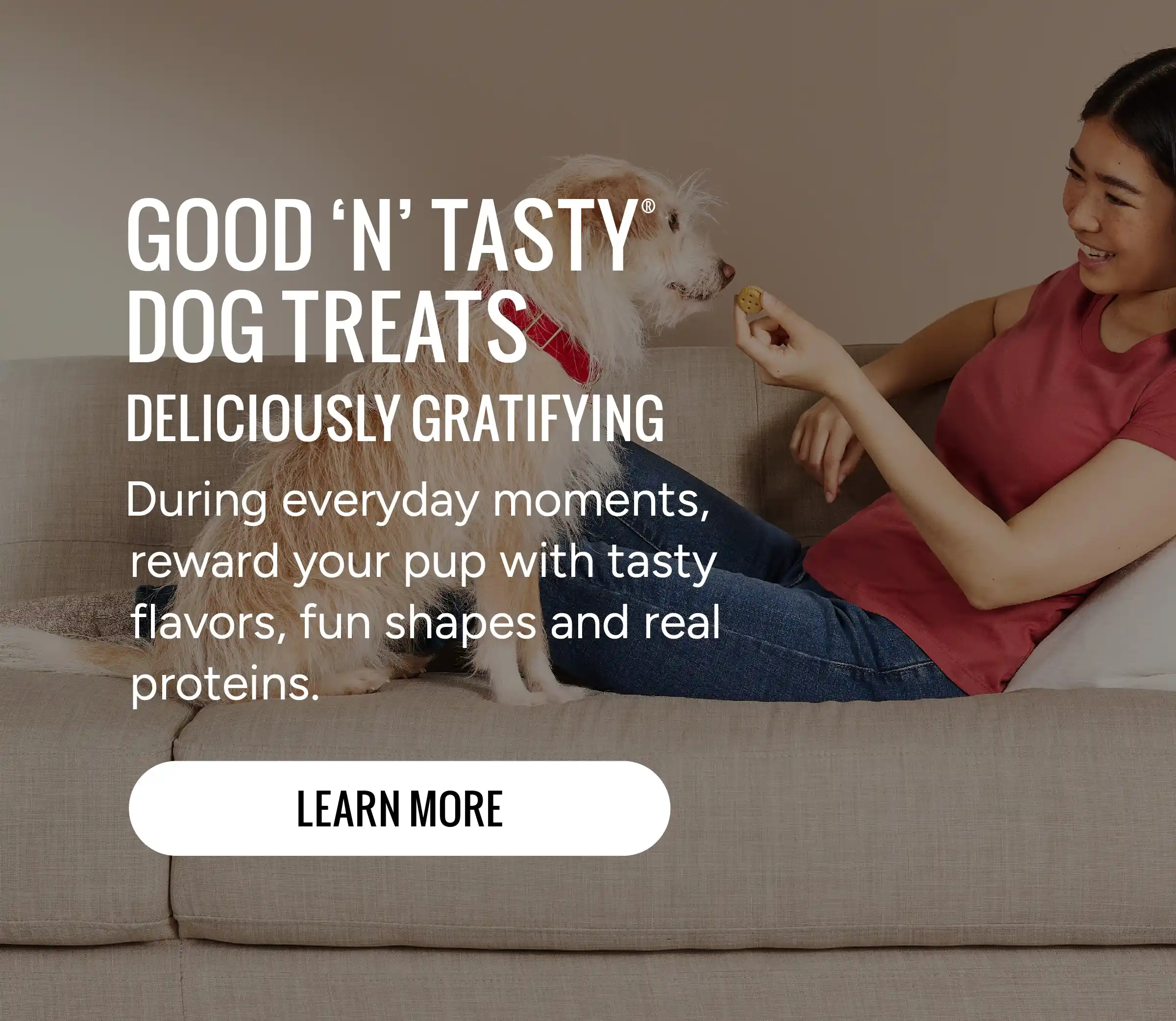 Good'n'Tasty Dog Treats. Deliciously Gratifying. Learn More!