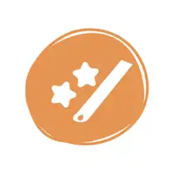 Orange circle with spoonable and starry treat icons