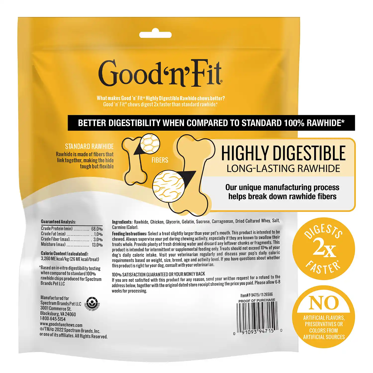 Highly Digestible Rawhide Spirals, 12 ct - Back