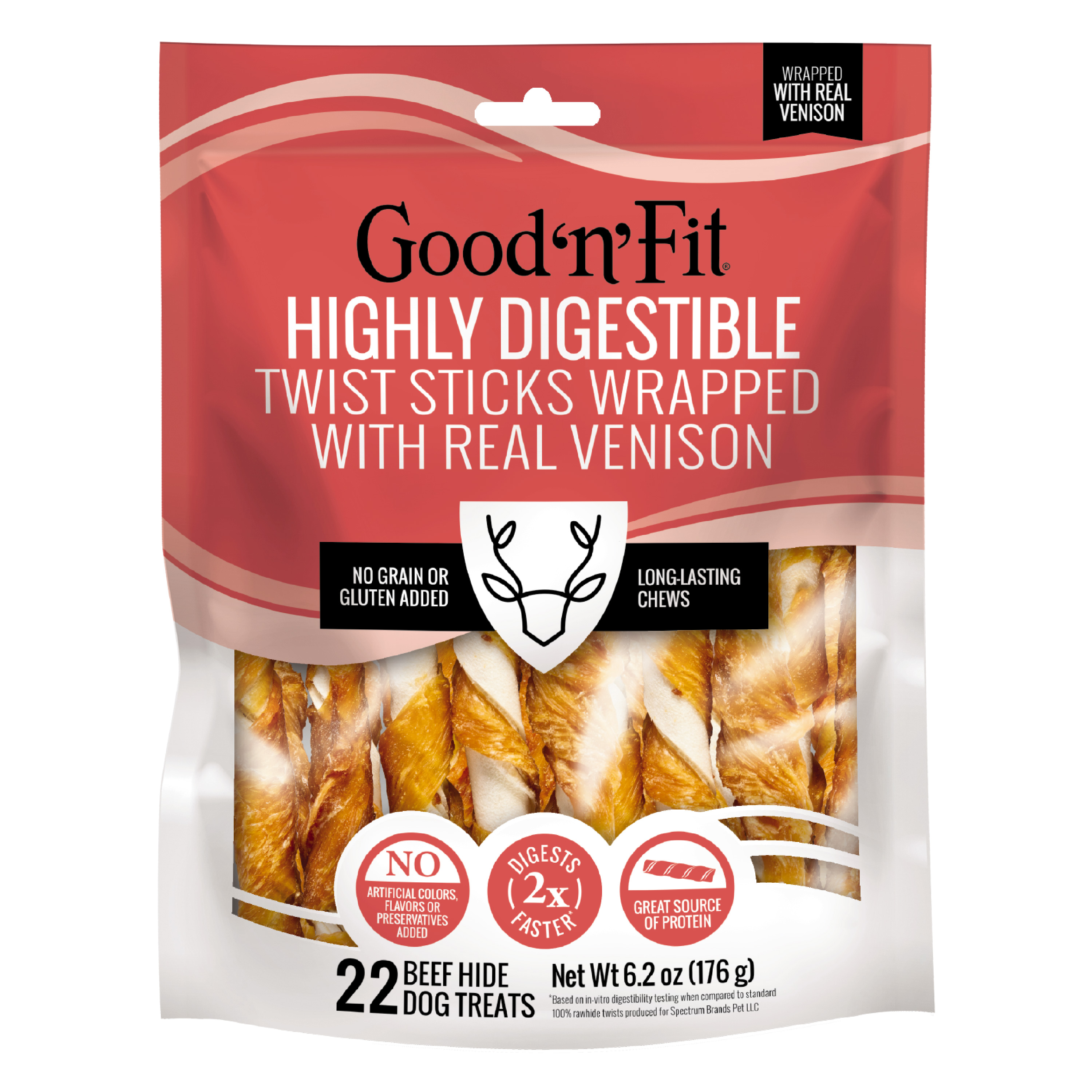 Good n Fit Twist Sticks Wrapped With Real Venison, 15 Count, Long