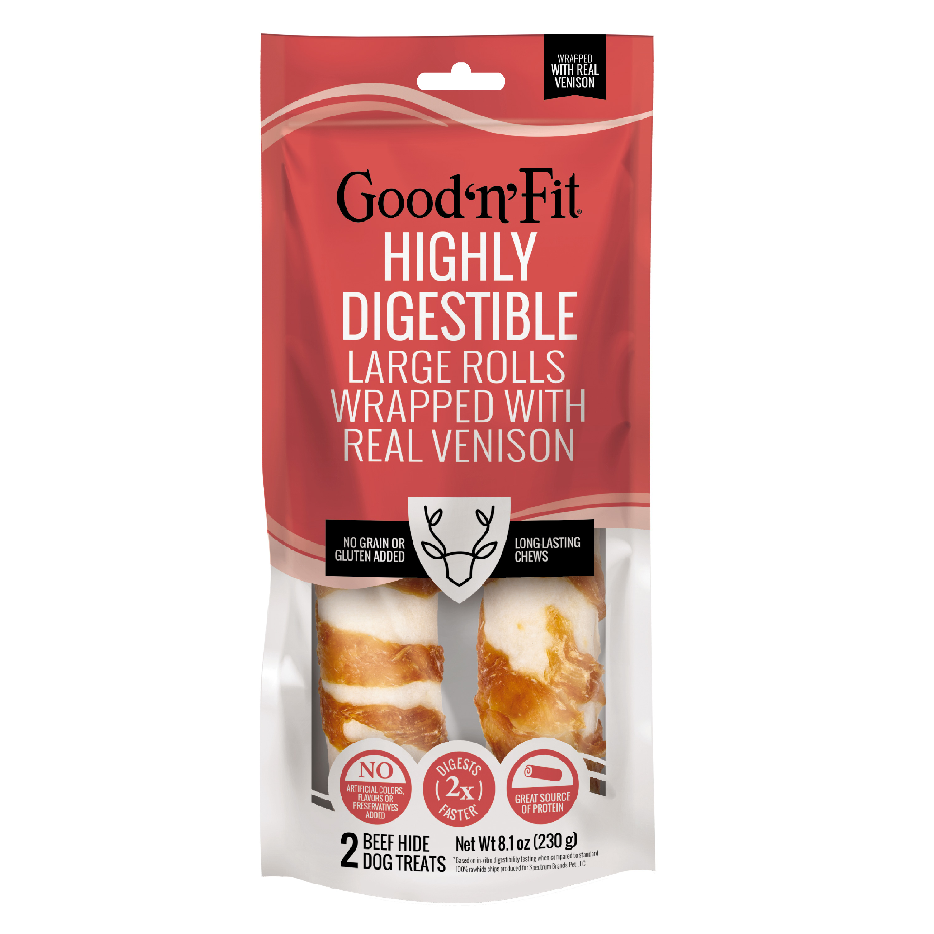 Good n Fit Large Rolls Wrapped With Real Venison, 2 Count, Long