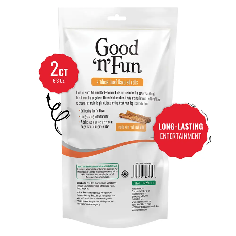 Artificial Beef-Flavored Rolls for Large Dogs, 2 Count - back of package