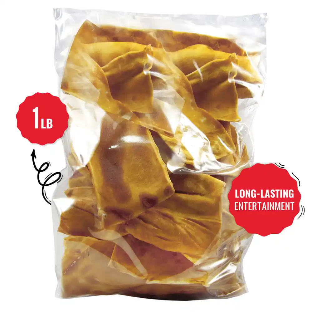 Good ‘n’ Fun Artificial Chicken-Flavored Chips, Gourmet Dog Chews for All Dogs, Treat Your Dog to Long-Lasting Chews Made with Beef Hide & Artificial Chicken Flavor - back of package