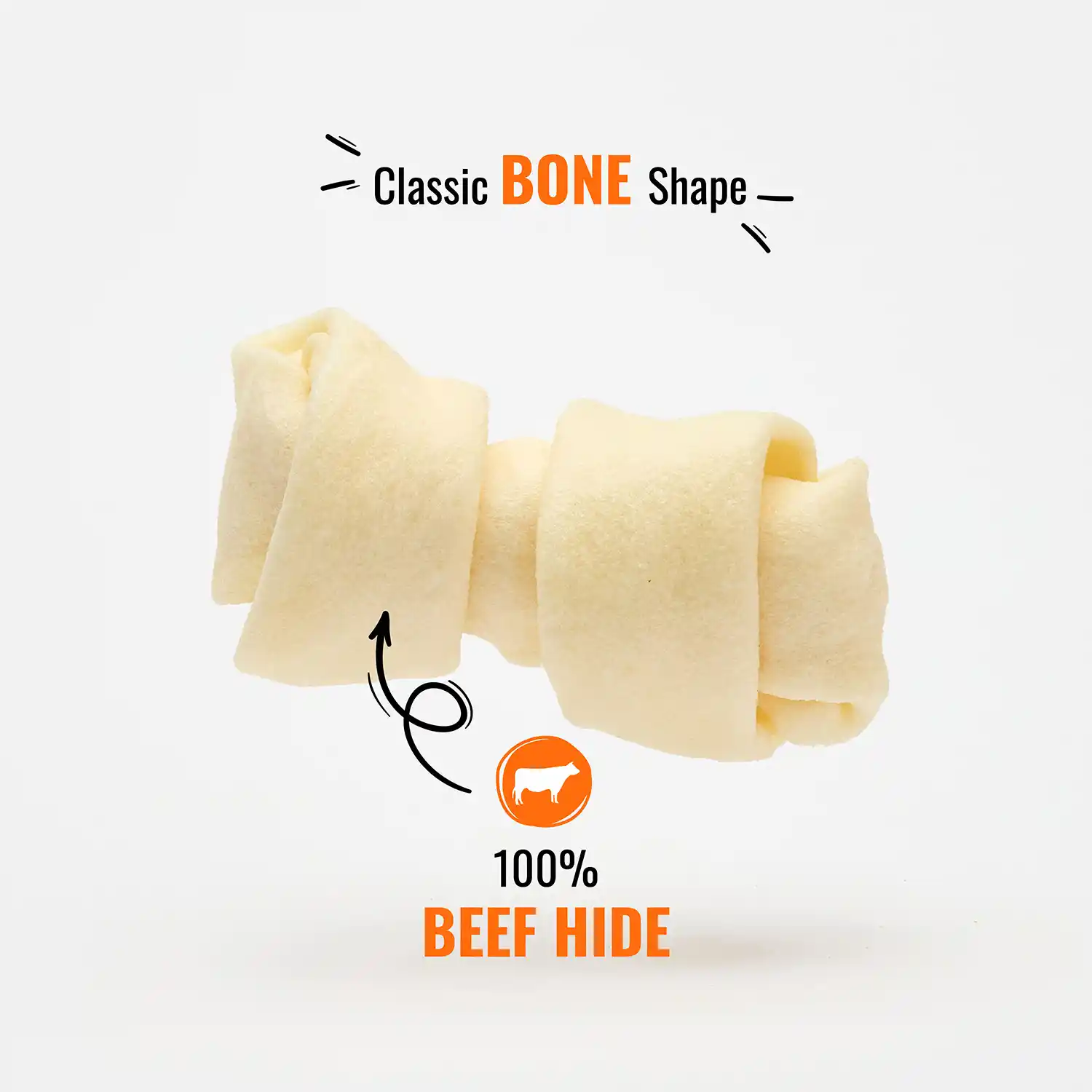 Classic Bone Shape, 100% Beef Hide