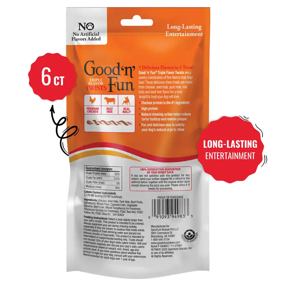 Good'n'Fun triple flavor twists with real bully back of packaging 6 count