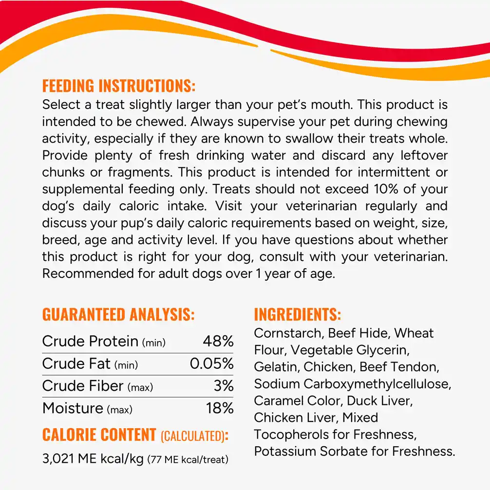 Feeding instructions, guaranteed analysis, calorie content and ingredients.