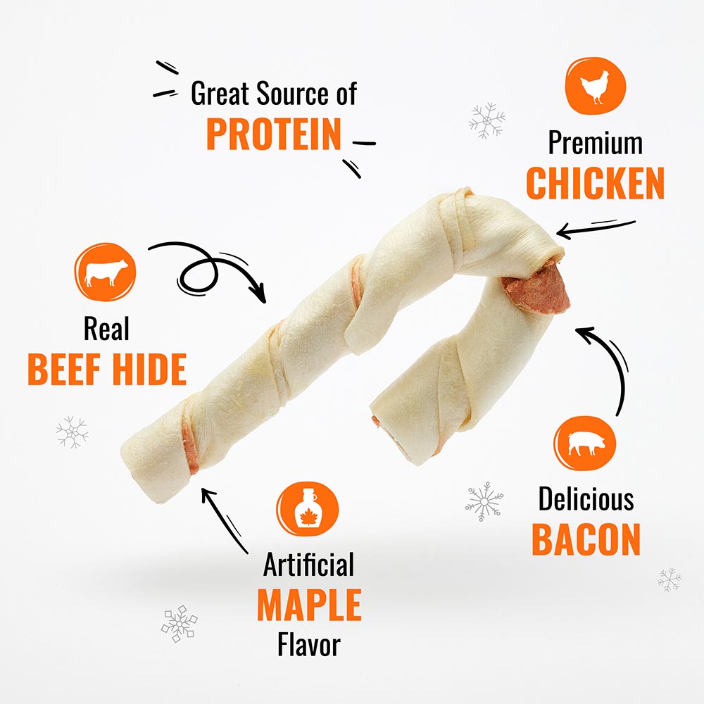 P-94481H Good ‘n’ Fun Triple Flavor Canes With Bacon & Artificial Maple Flavor Chews for All Dogs, 3 Count - Features & Flavors