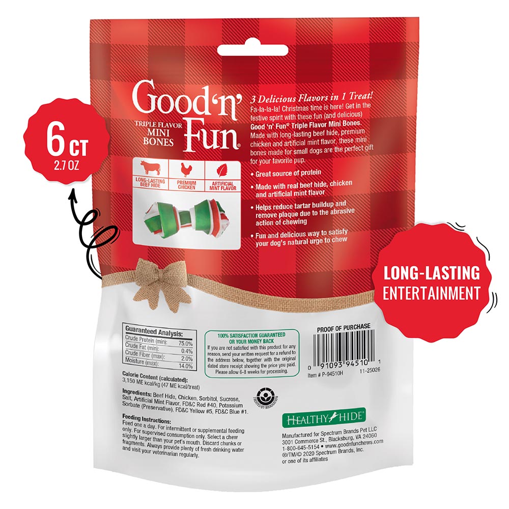 P-94510H Good ‘n’ Fun Triple Flavor Mini Bones Chews for Dogs, 6 Count - Back Render