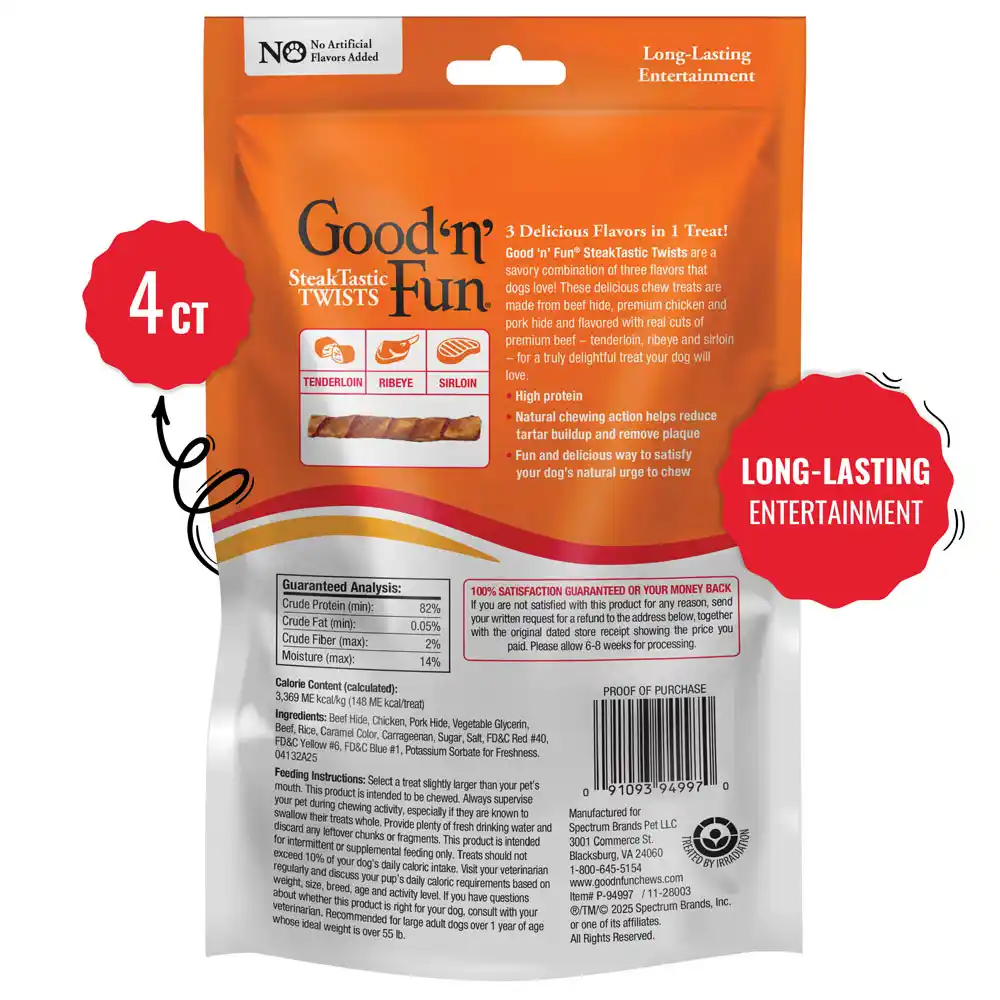 Good'n'Fun SteakTastic Twists back of packaging 4oz