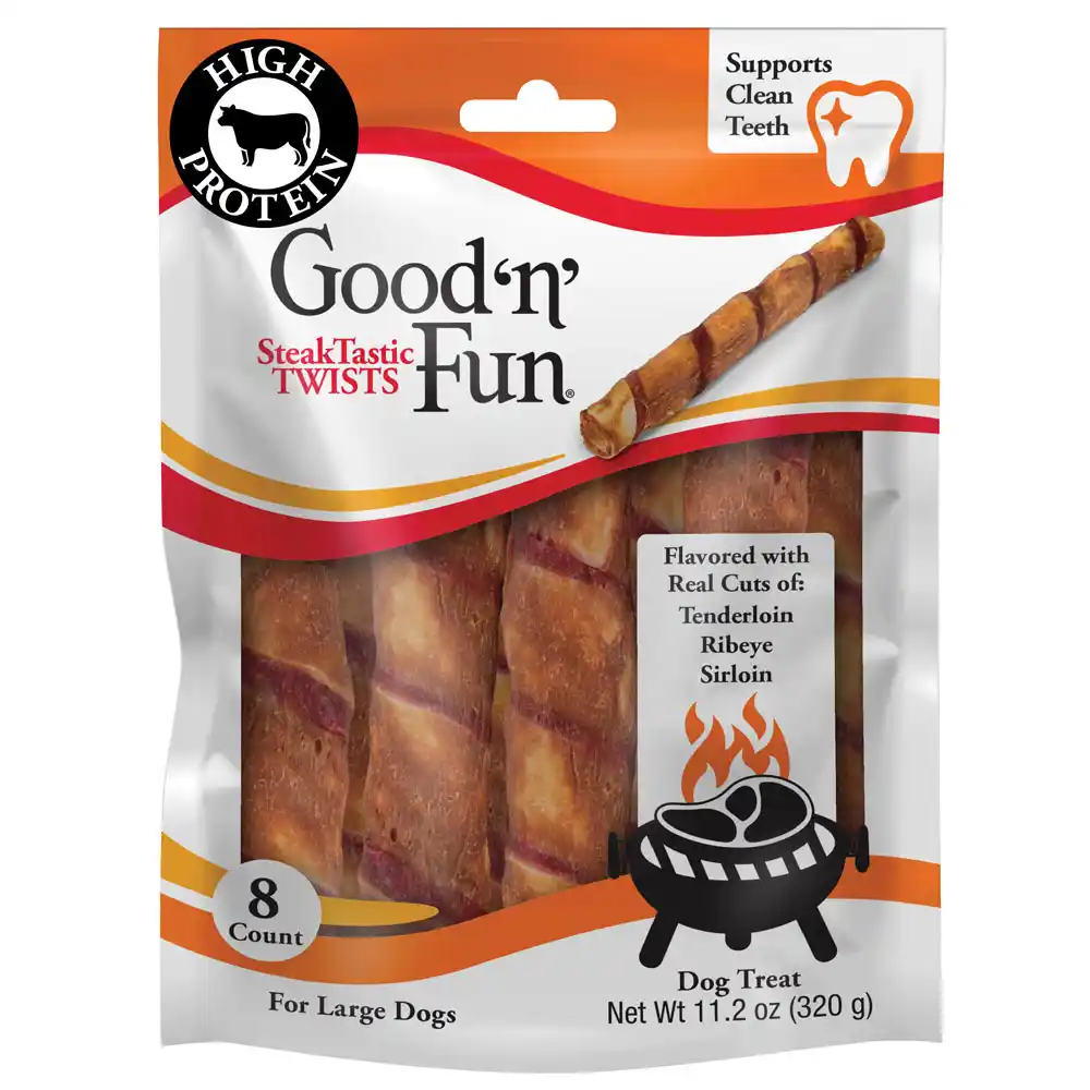 Good'n'Fun SteakTastic Twists front of packaging 8oz