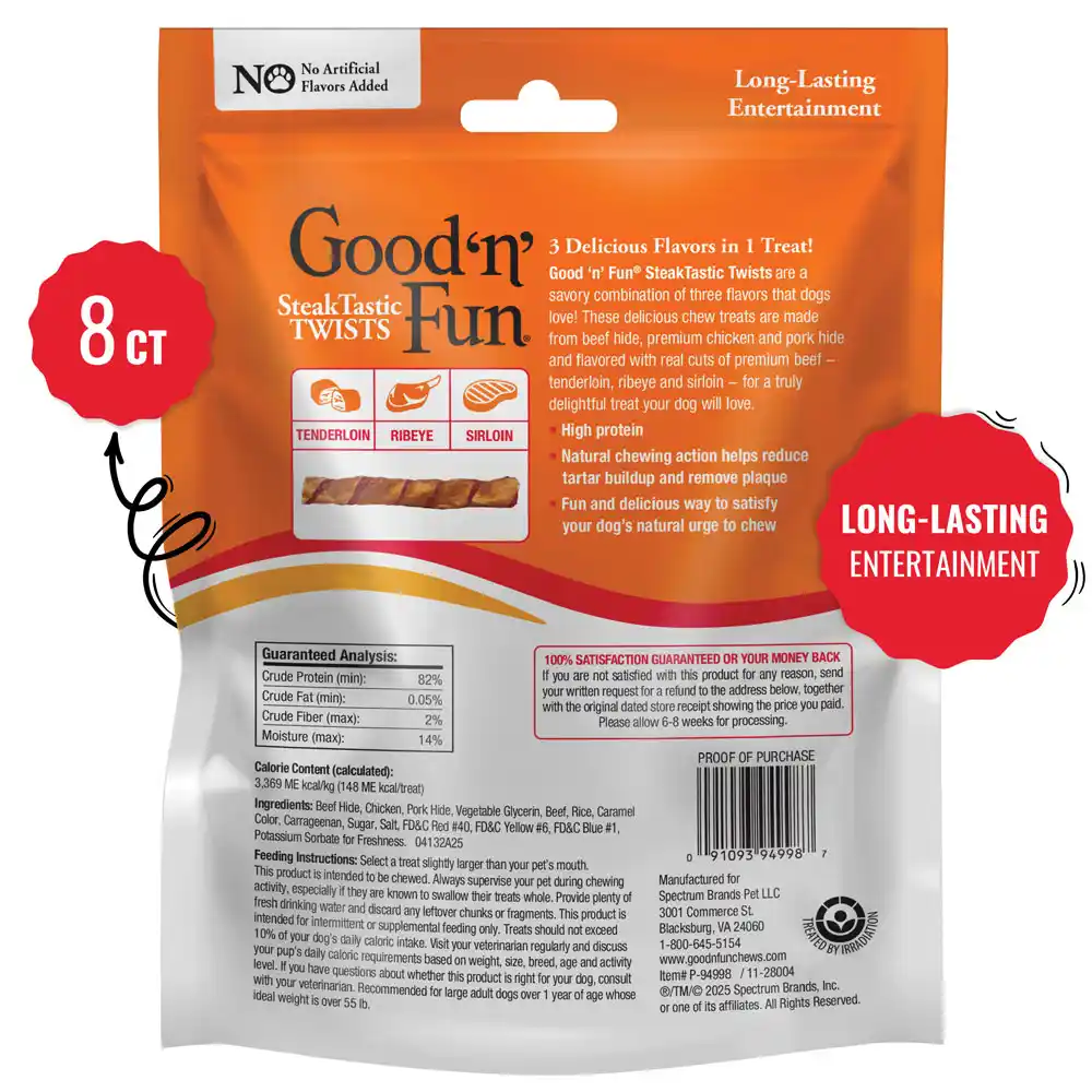 Good'n'Fun SteakTastic Twists back of packaging 8oz