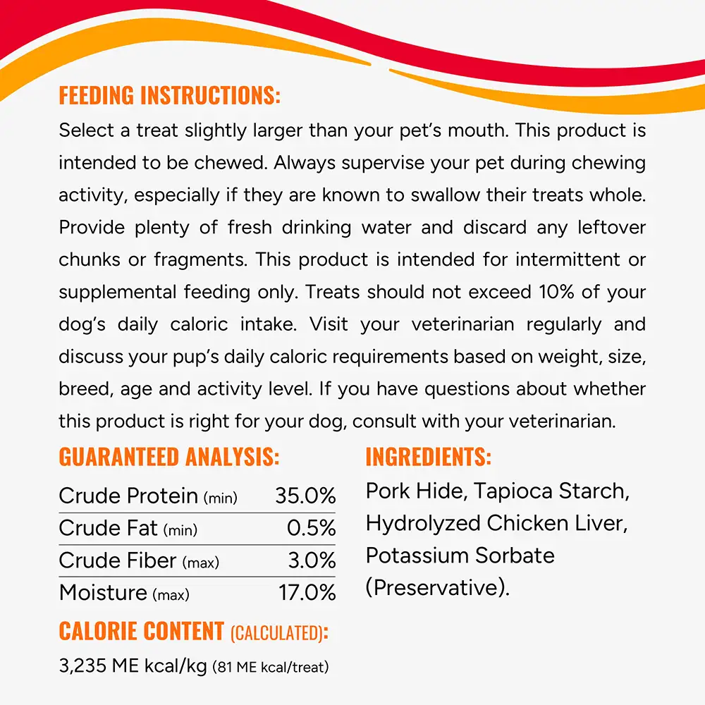 Select a treat slightly larger than your pet's mouth. This product is intended to be chewed. Always supervise your pet during chewing activity, especially if they are known to swallow their treats whole. 